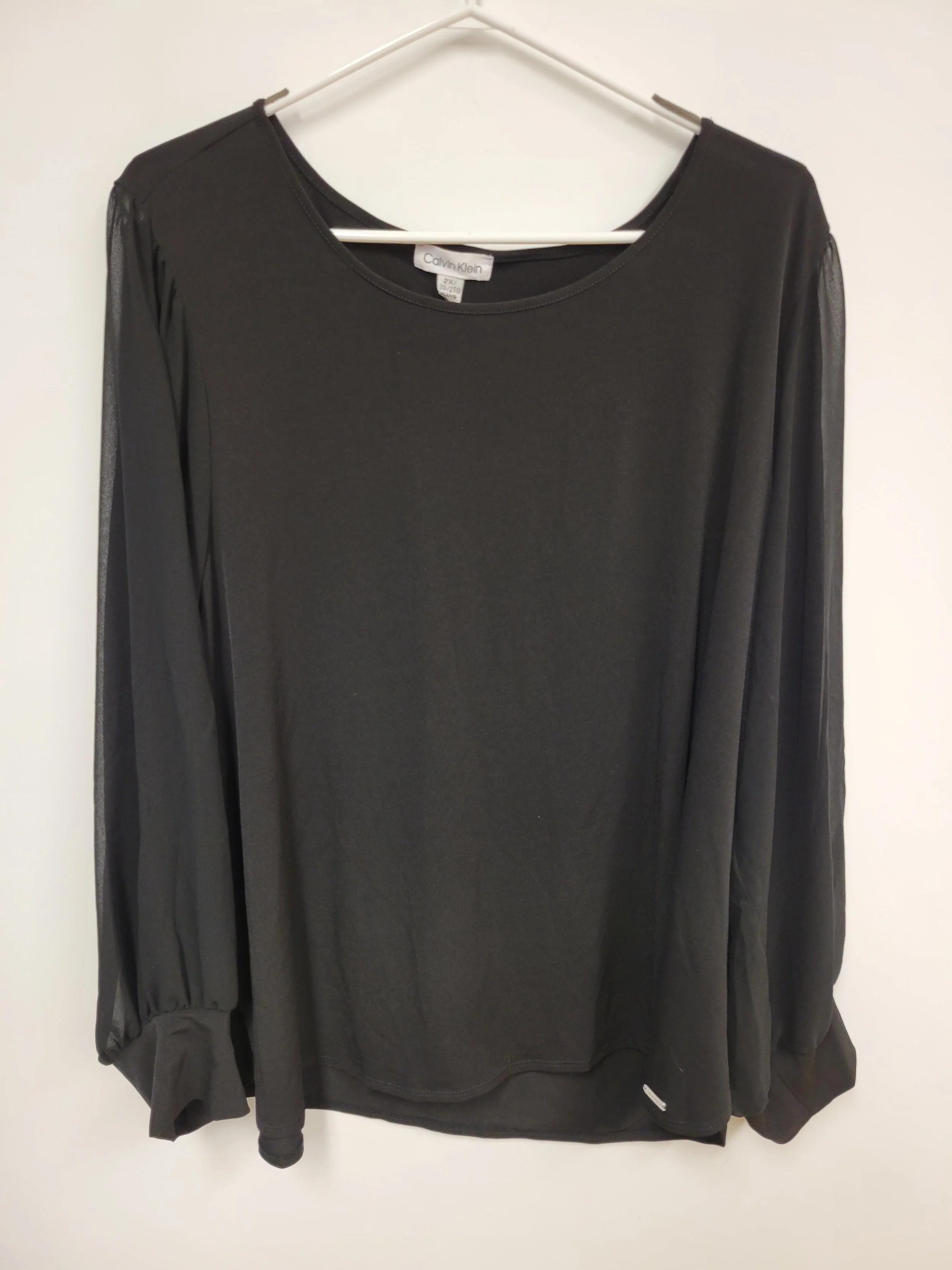 Blouse noire, manches translucides, Calvin Klein, 2X