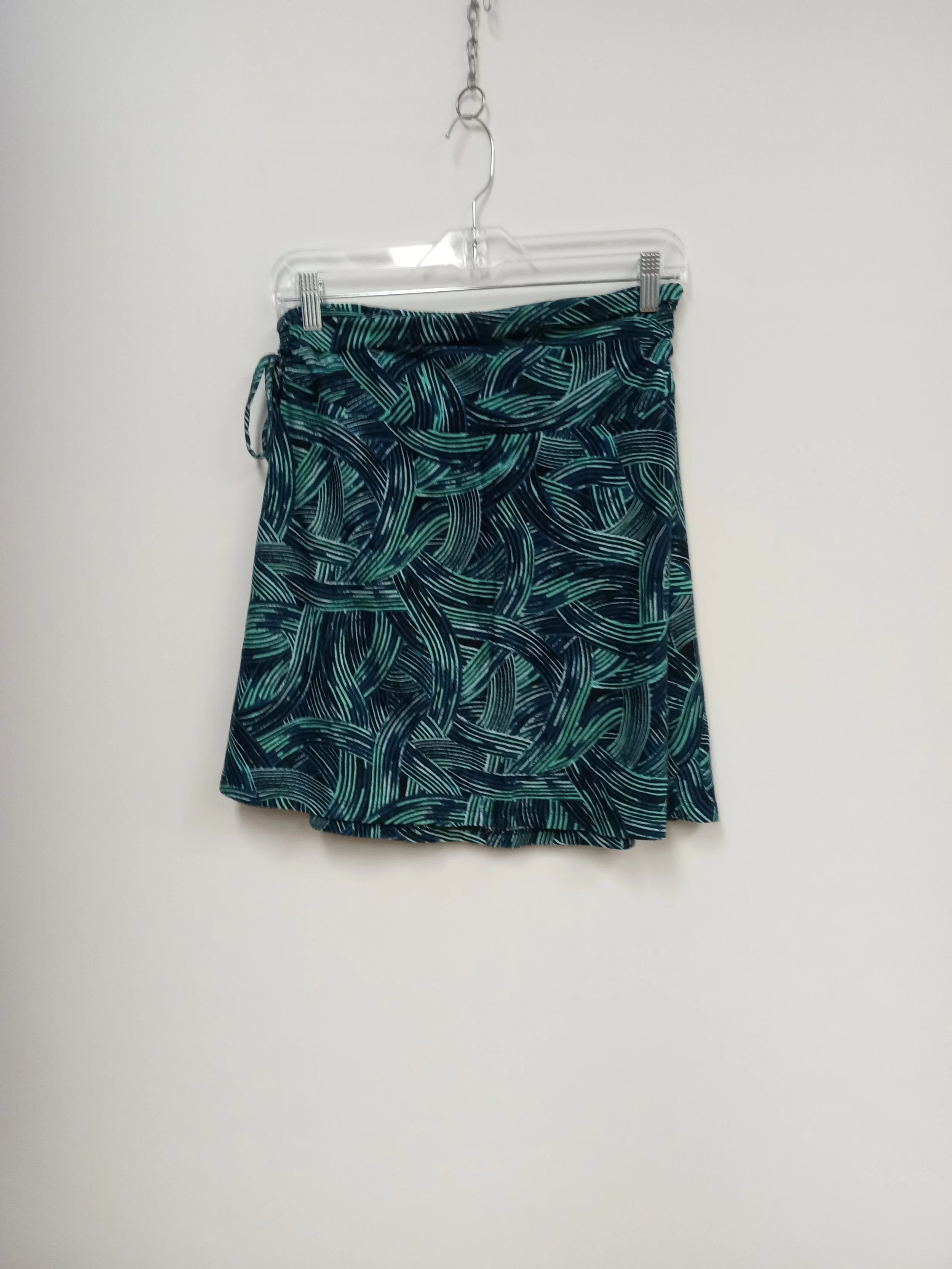 Jupe courte évasée, motifs lignes bleues/vertes, PATAGONIA, S