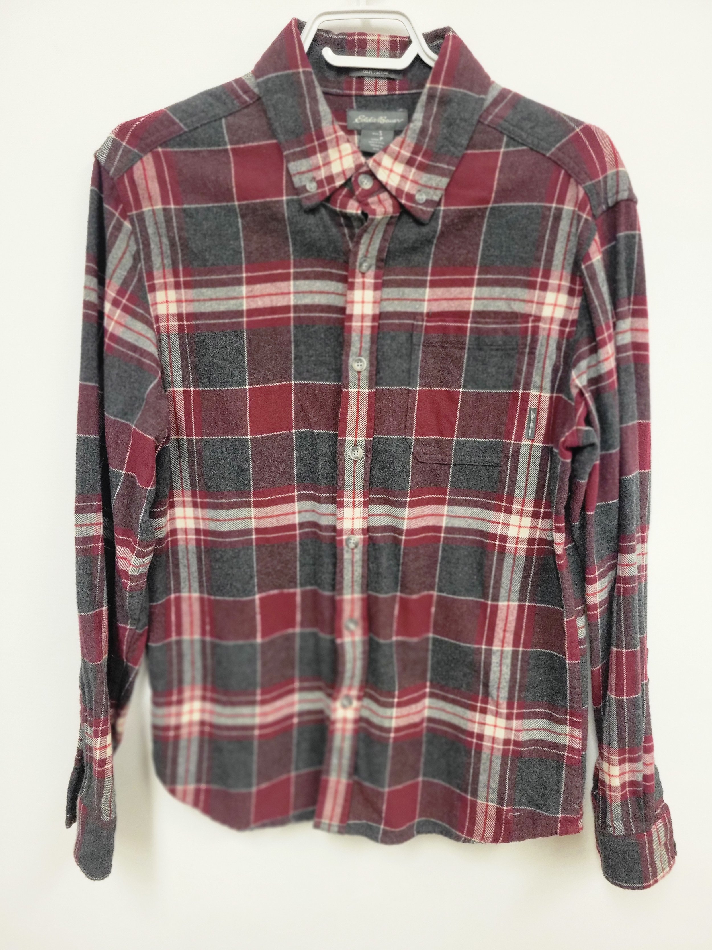 chemise à carreaux rouge en flanelle, eddie bauer, S