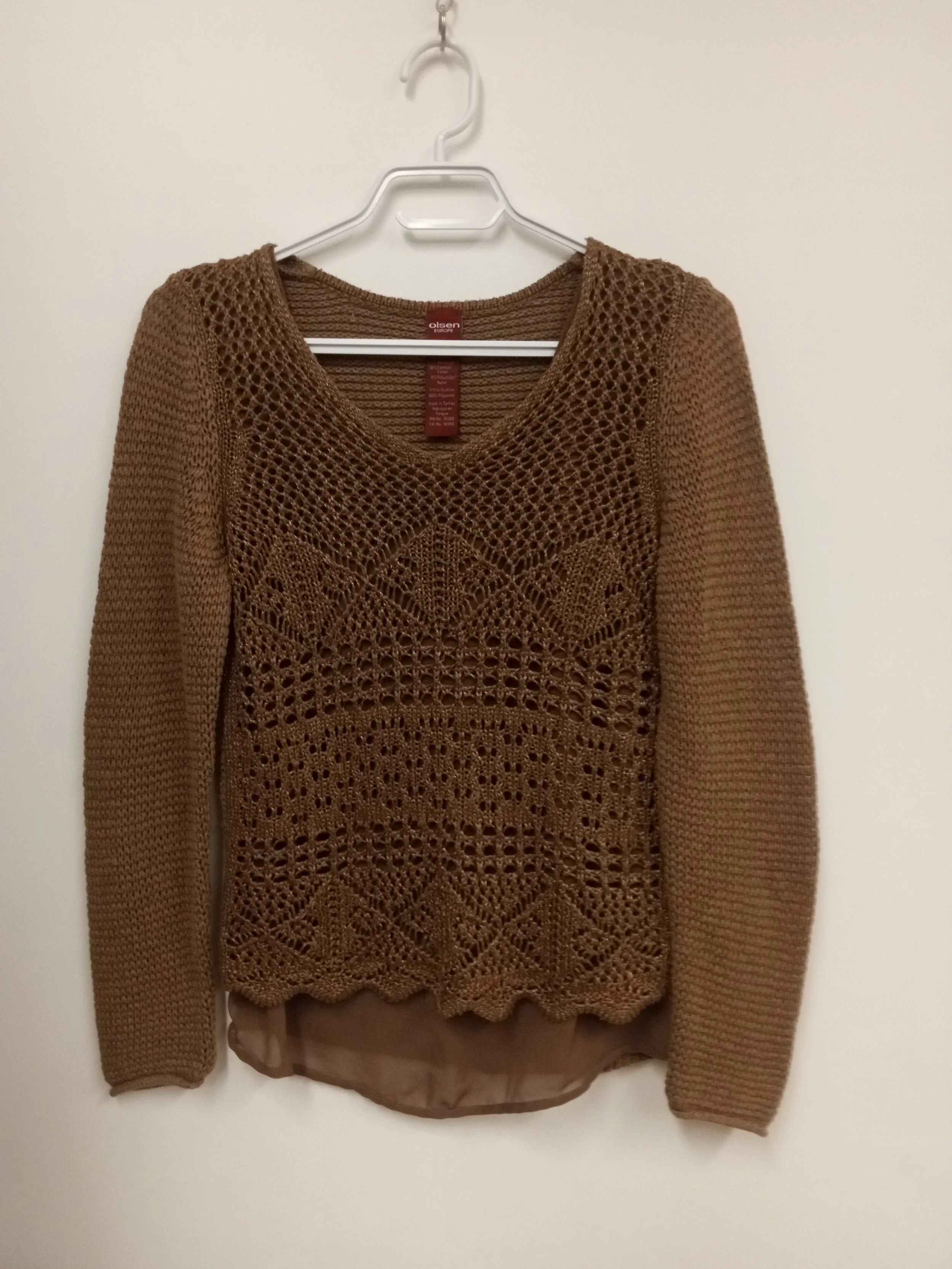 Haut manches longues, Tricot (Acrylique/coton), Doublure à l'avant, Bronze, OLSEN, S