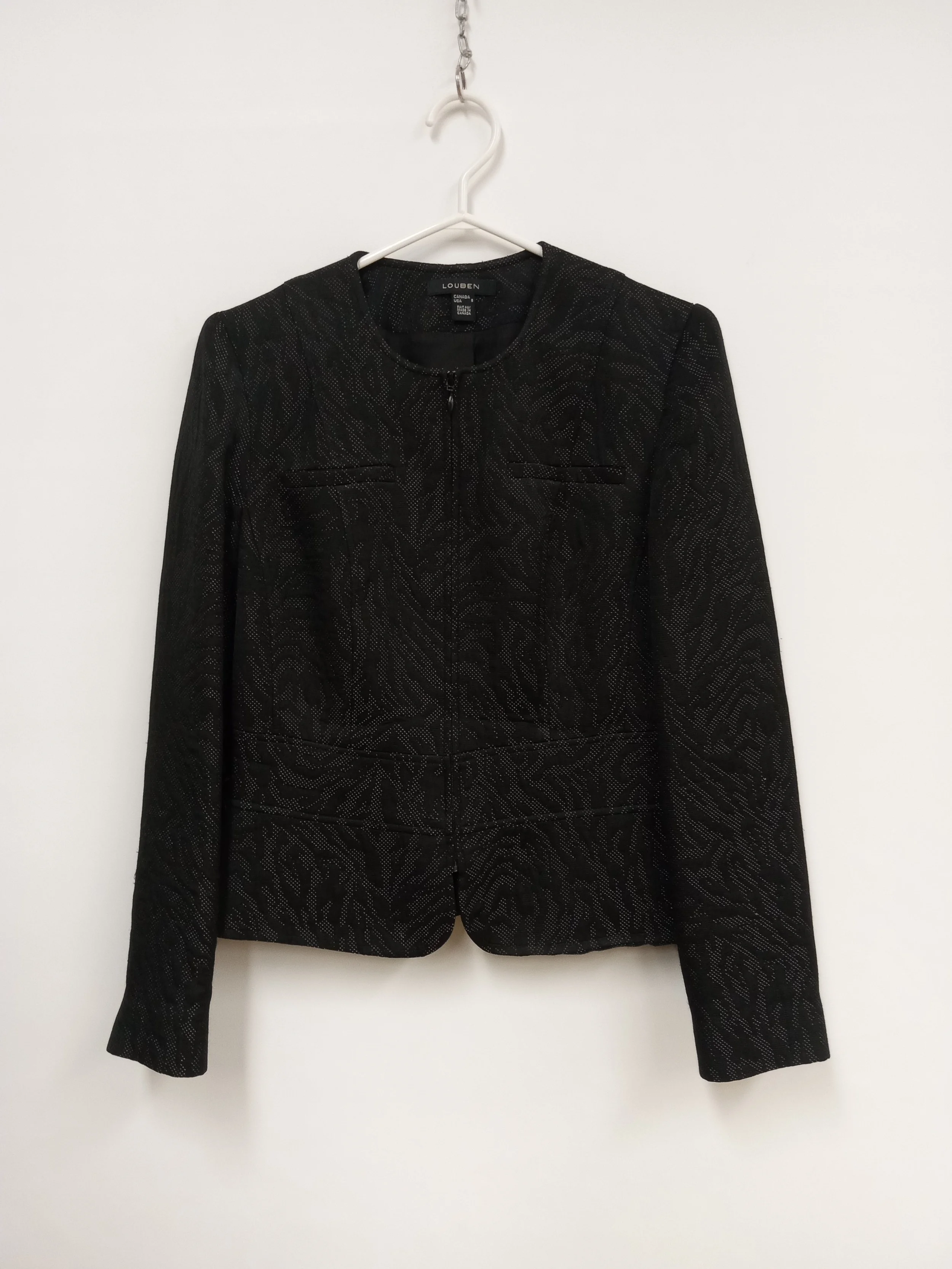 Veston avec zipper, noir avec petits points blanc, LOUBEN, M