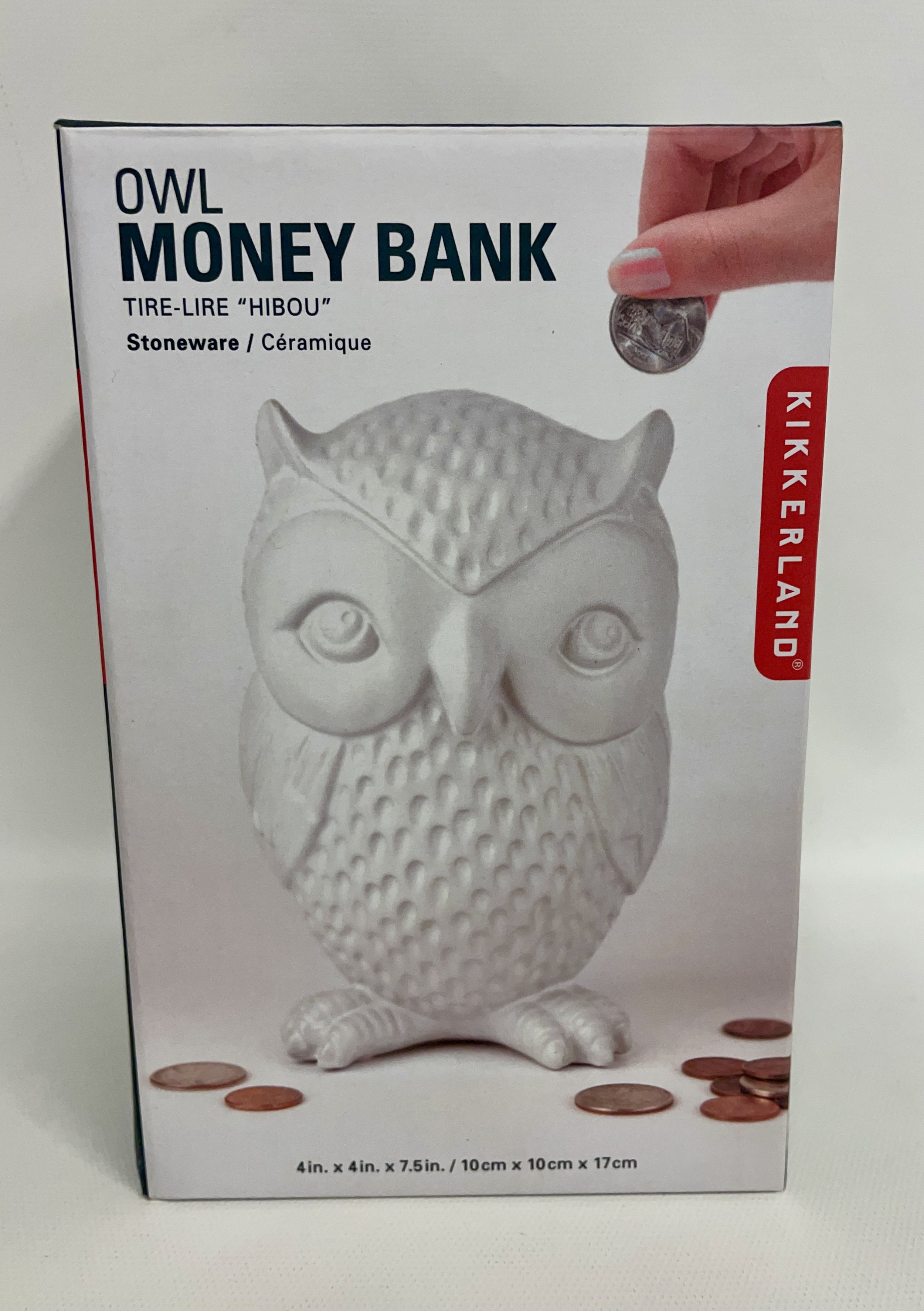 Tirelire « hibou » en céramique blanche, KIRKERLAND, 10 x 10 x 17 cm.