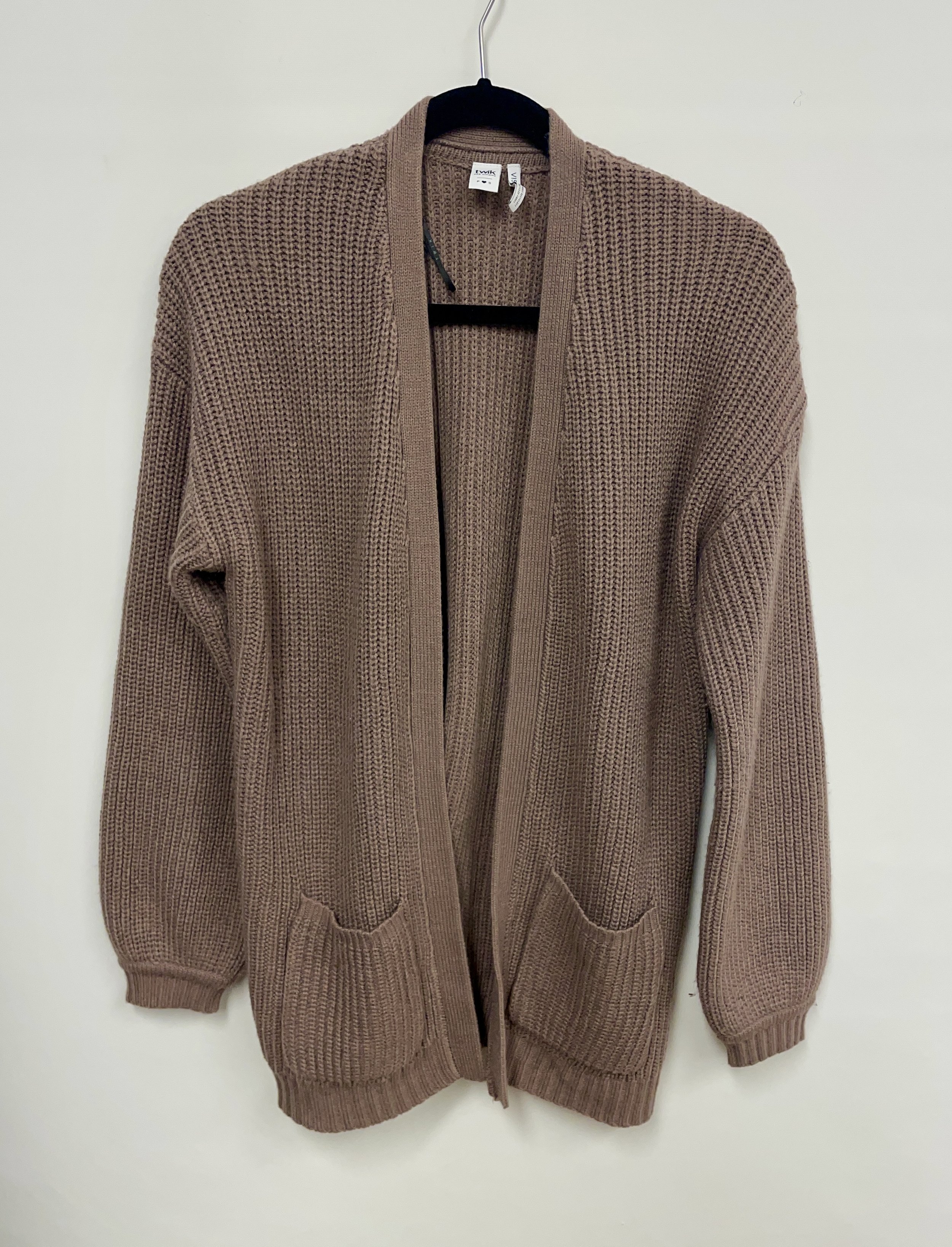 Veste prune sans boutons style lainage, TWIK Simons, S.