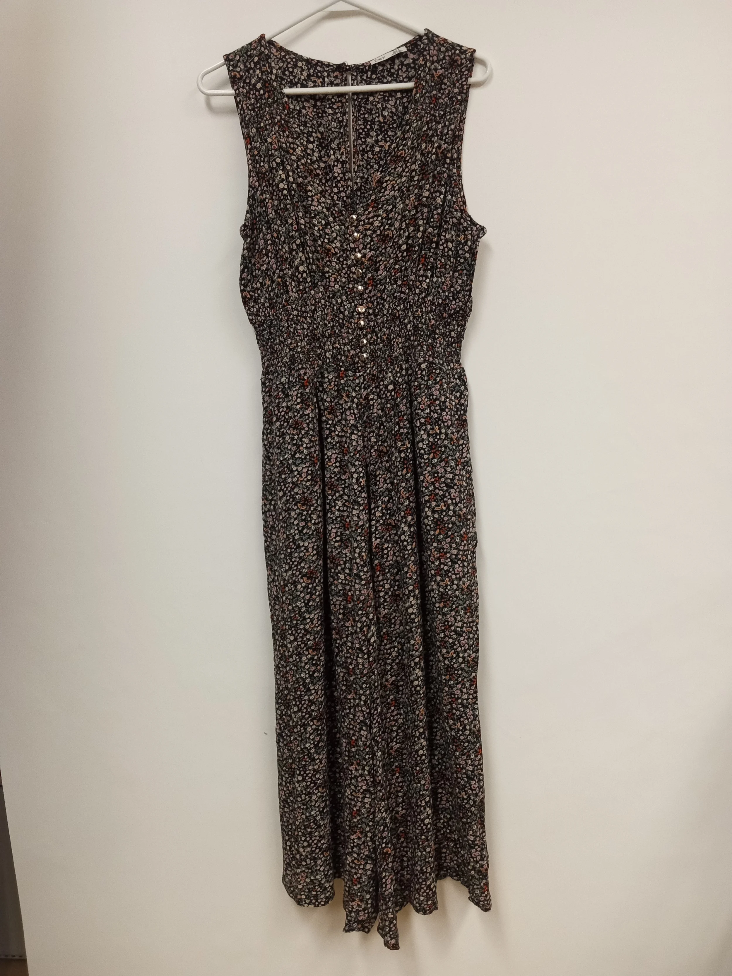 Combinaison One-piece, jambes larges, tissu fleuri noir, Dex, taille S