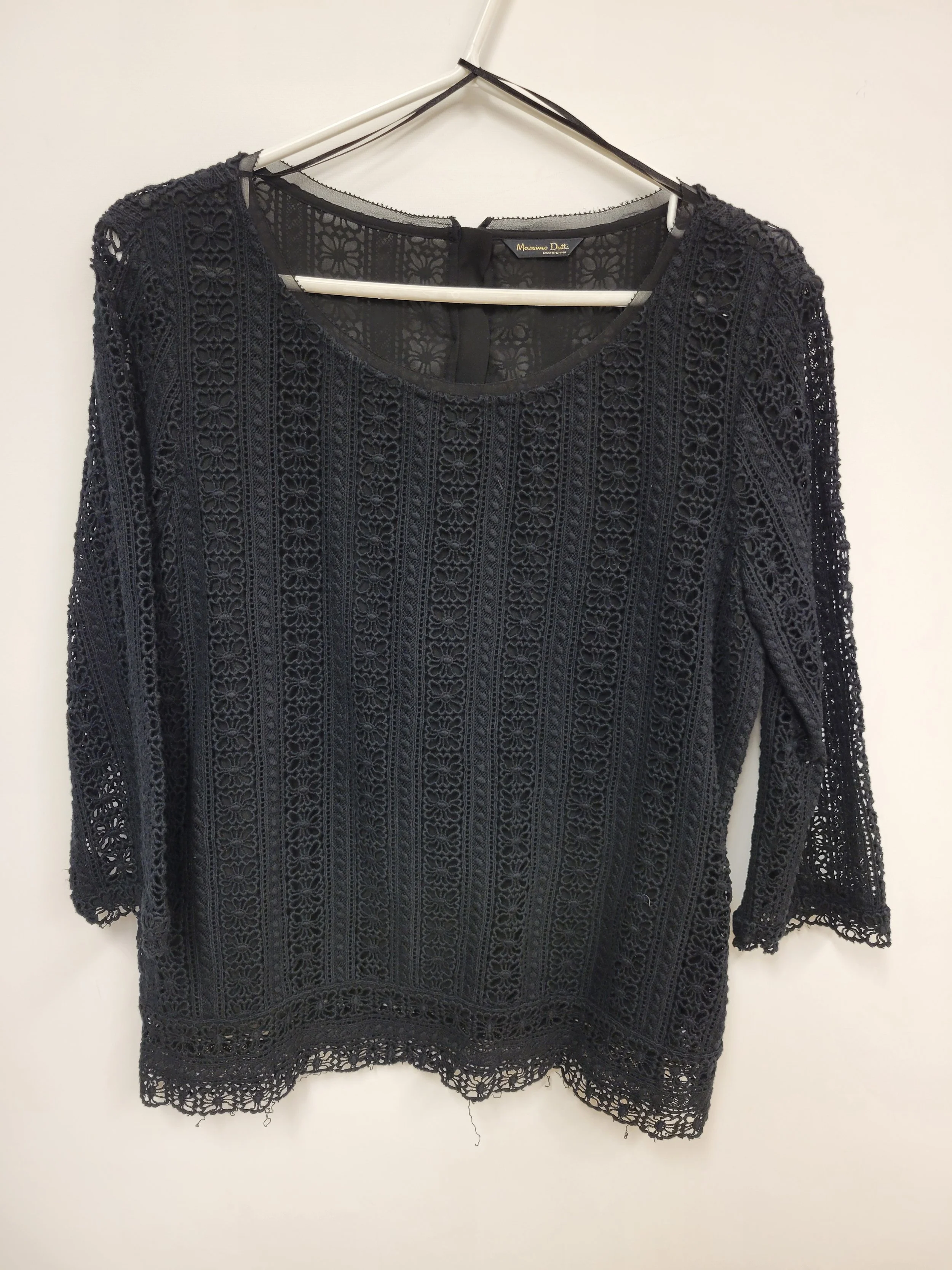 Chandail noir à dentelle, manches 3/4, Massimo Dutti, Small/Medium