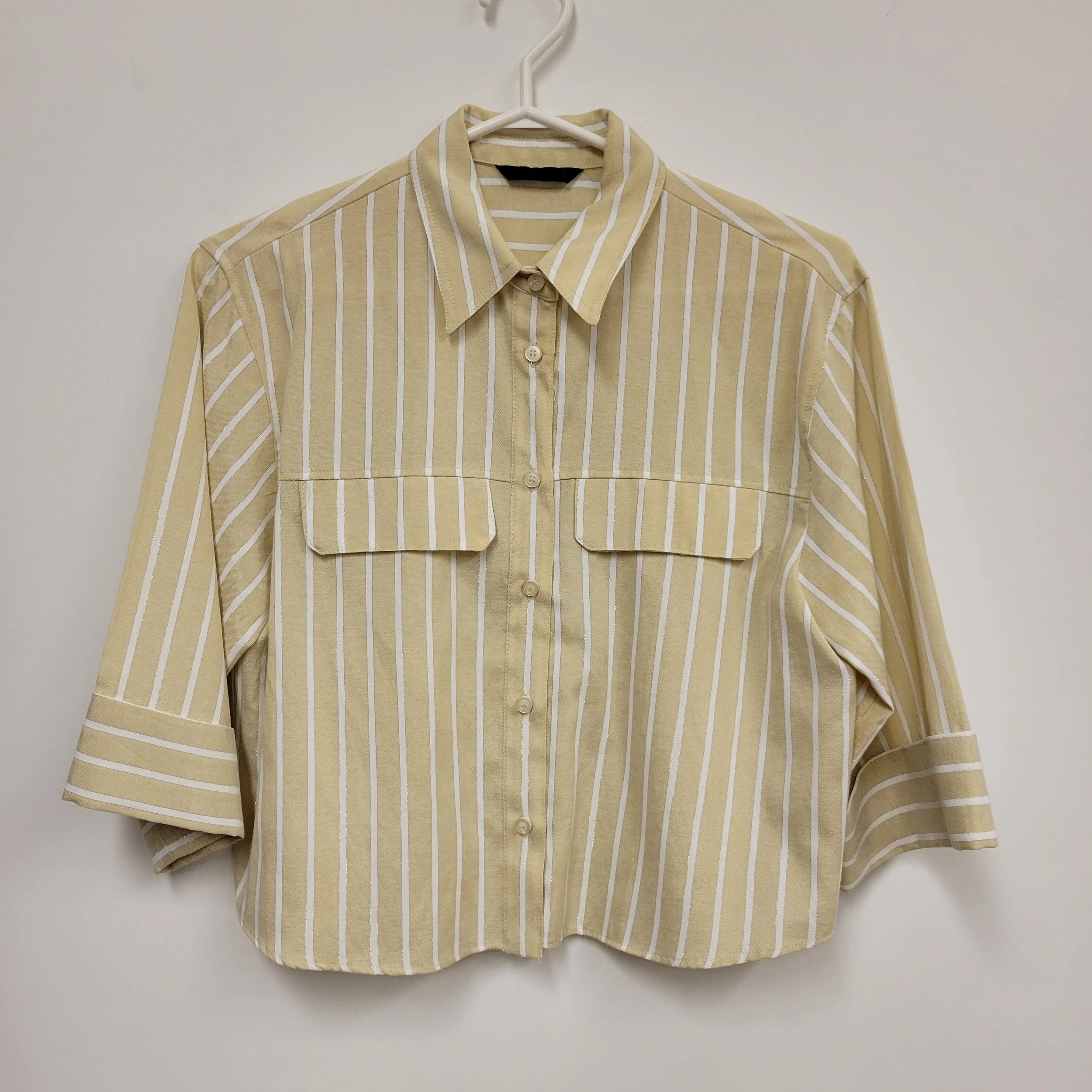 Chemise jaune, lignes blanches et argent, Zara, XS