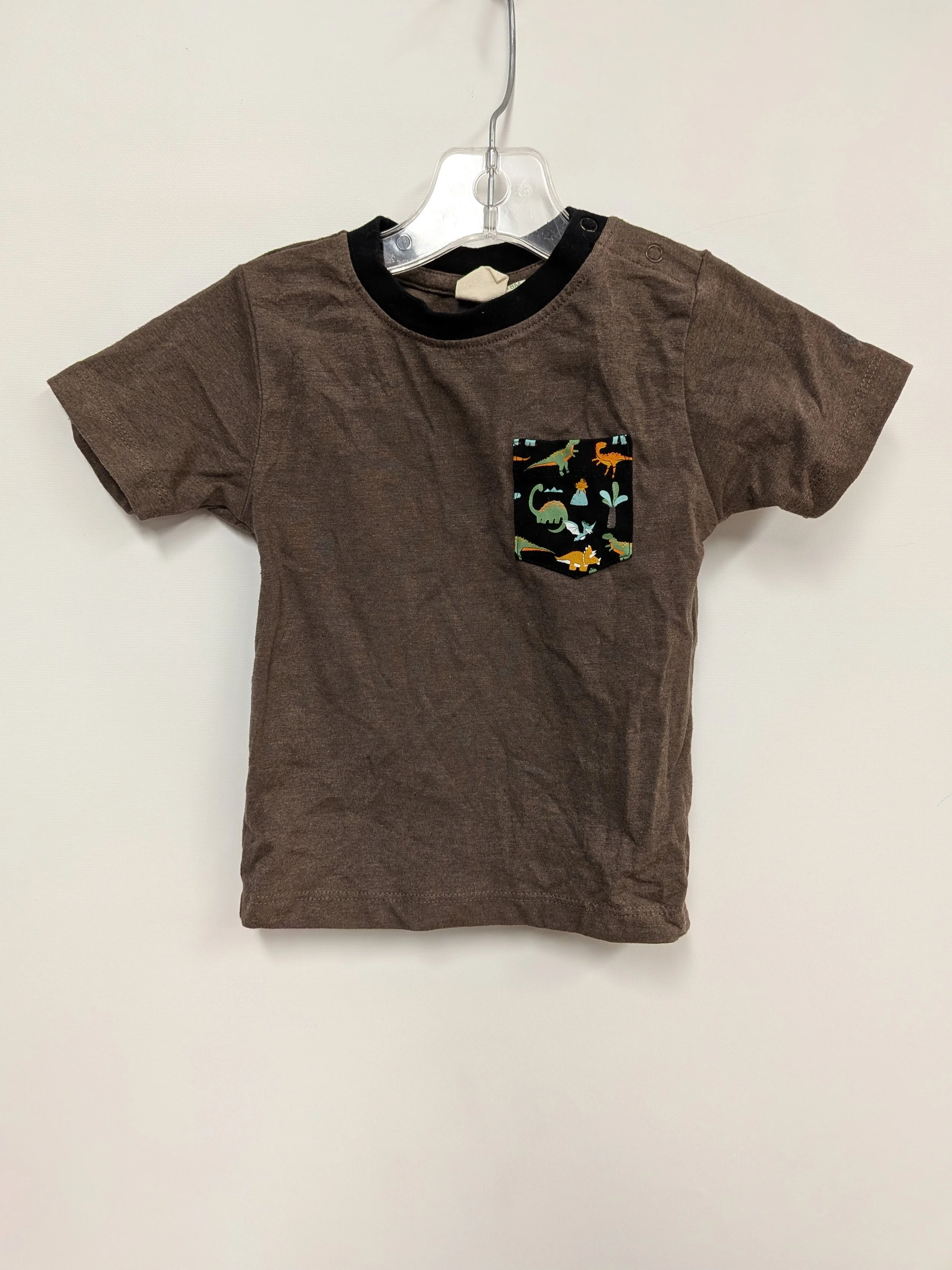 T-shirt brun 60% coton bio, poche dinos, Z/C, 18 mois