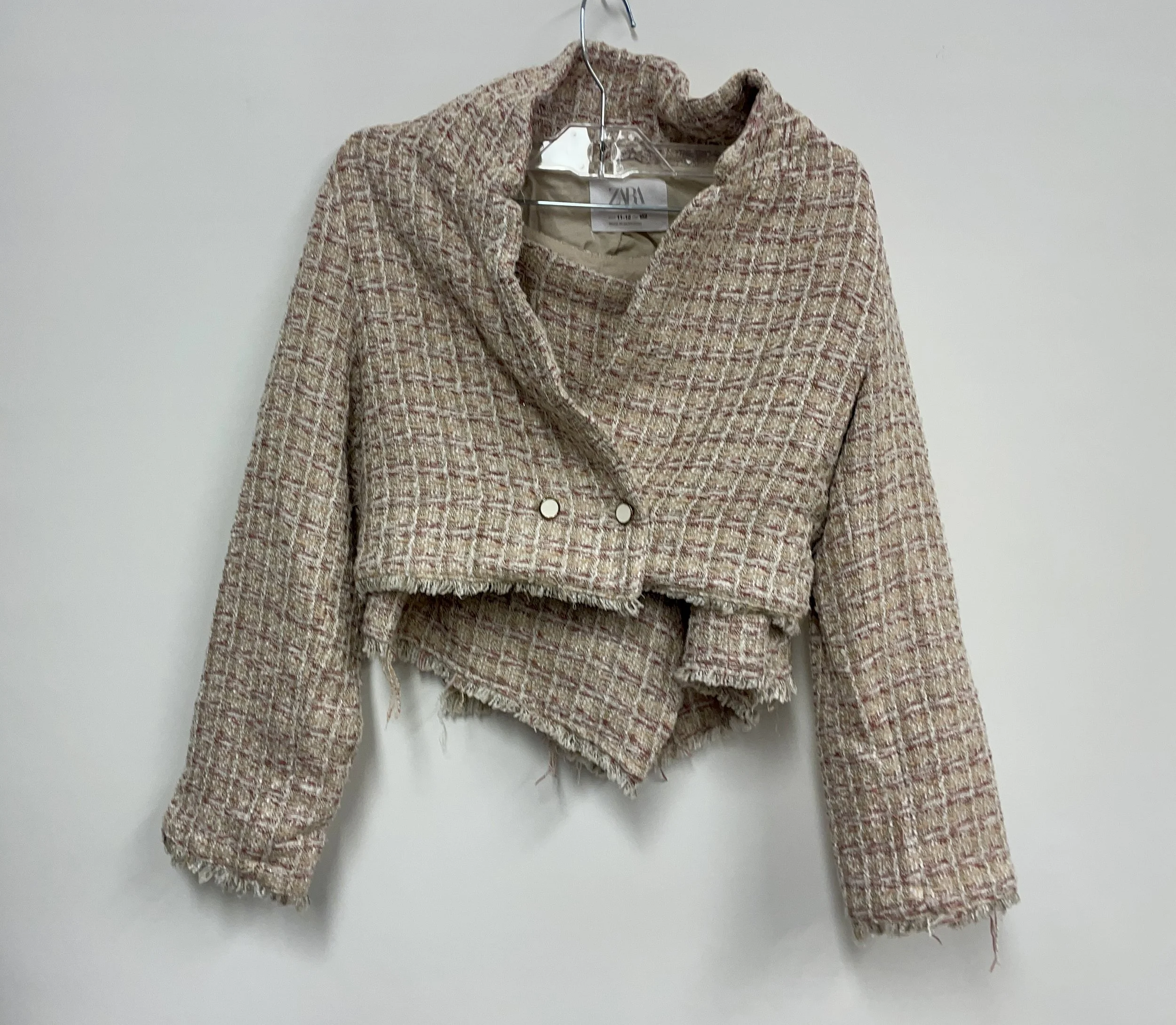 Ensemble veston jupe-short beige, ZARA, 11-12 ans veston, 13-14 ans la jupe.