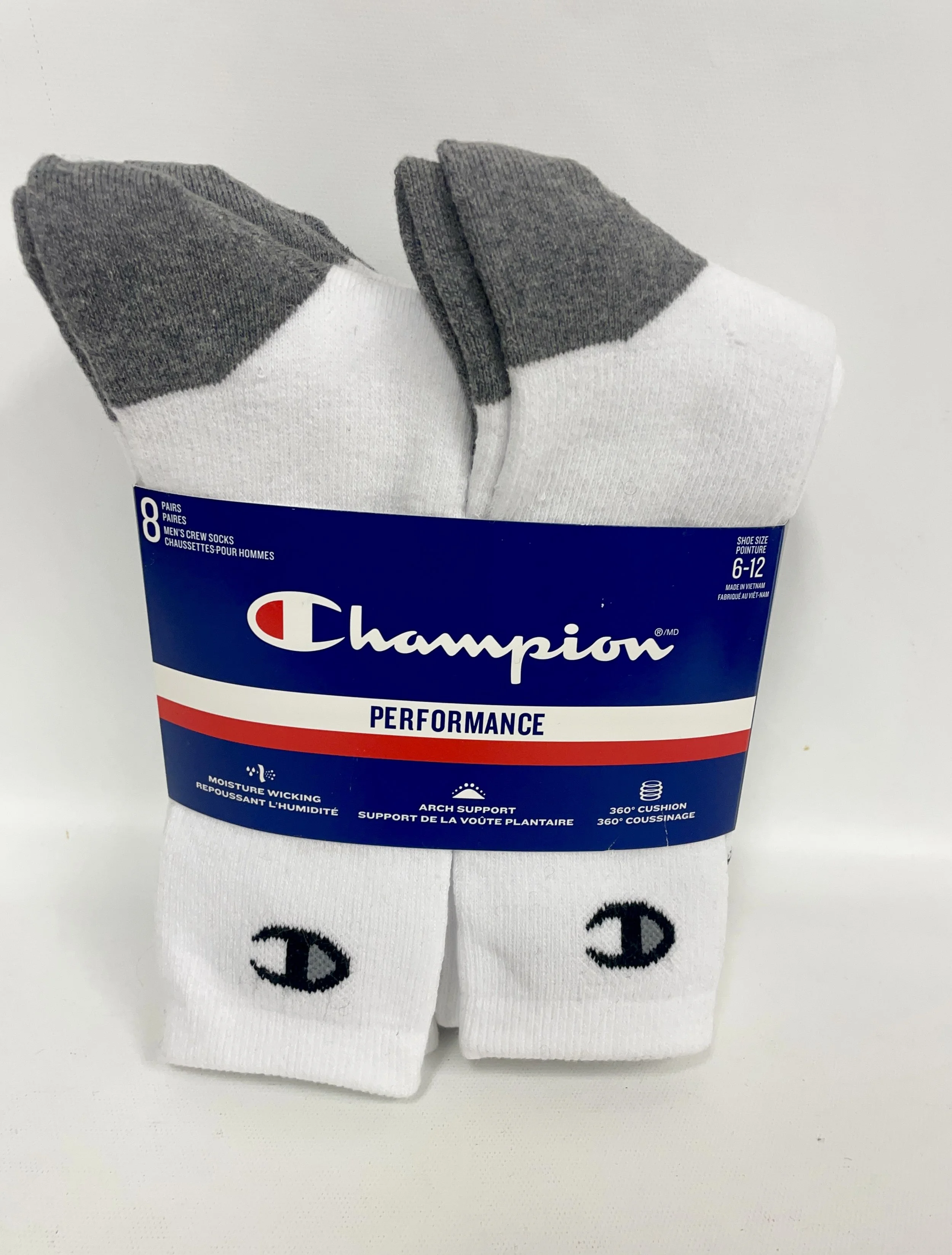 NEUFS, 8 paires de chaussettes blancches, CHAMPION, pointure 6-12.