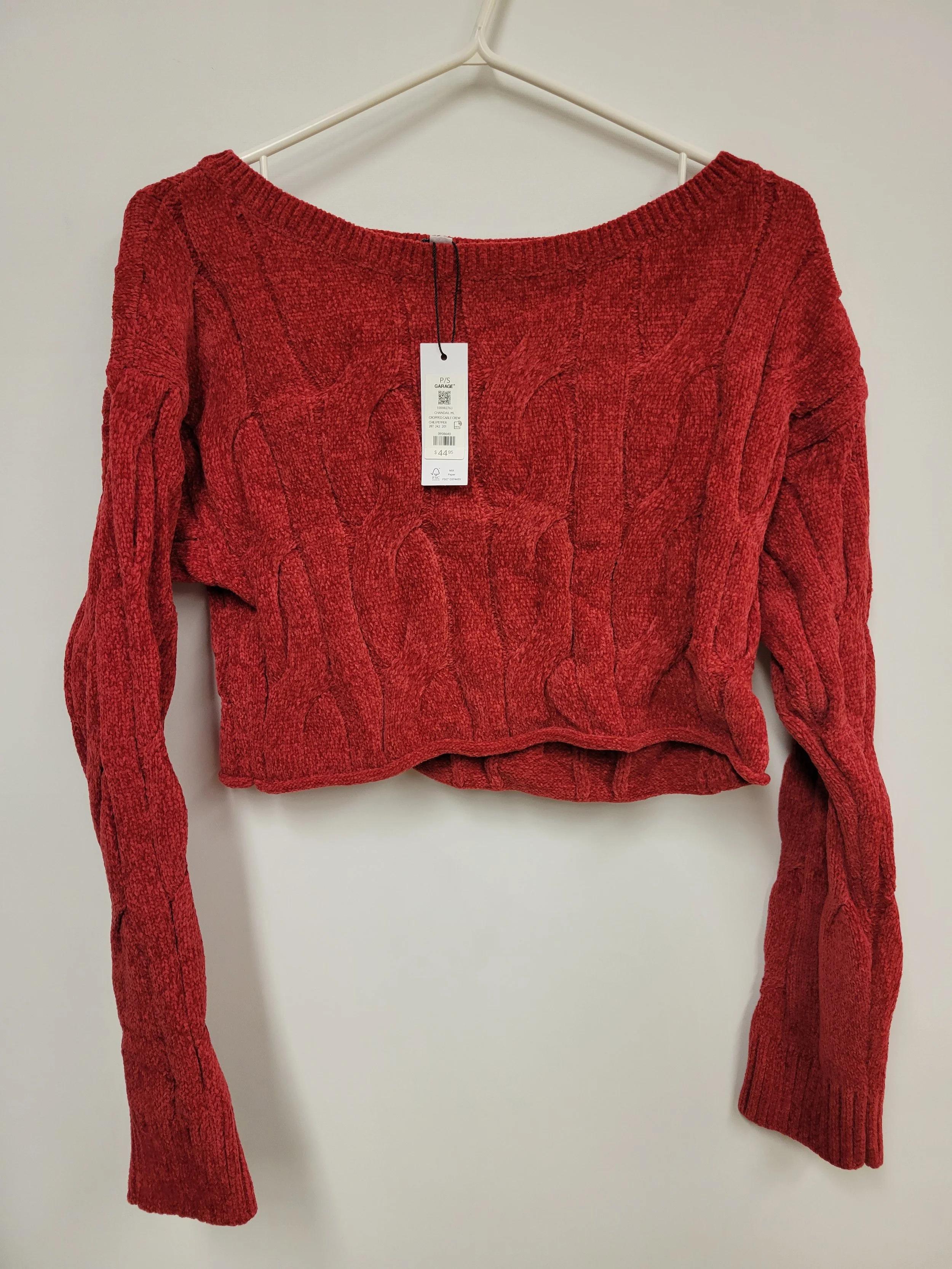 NEUF - Chandail court en tricot velours rouge, Garage, S