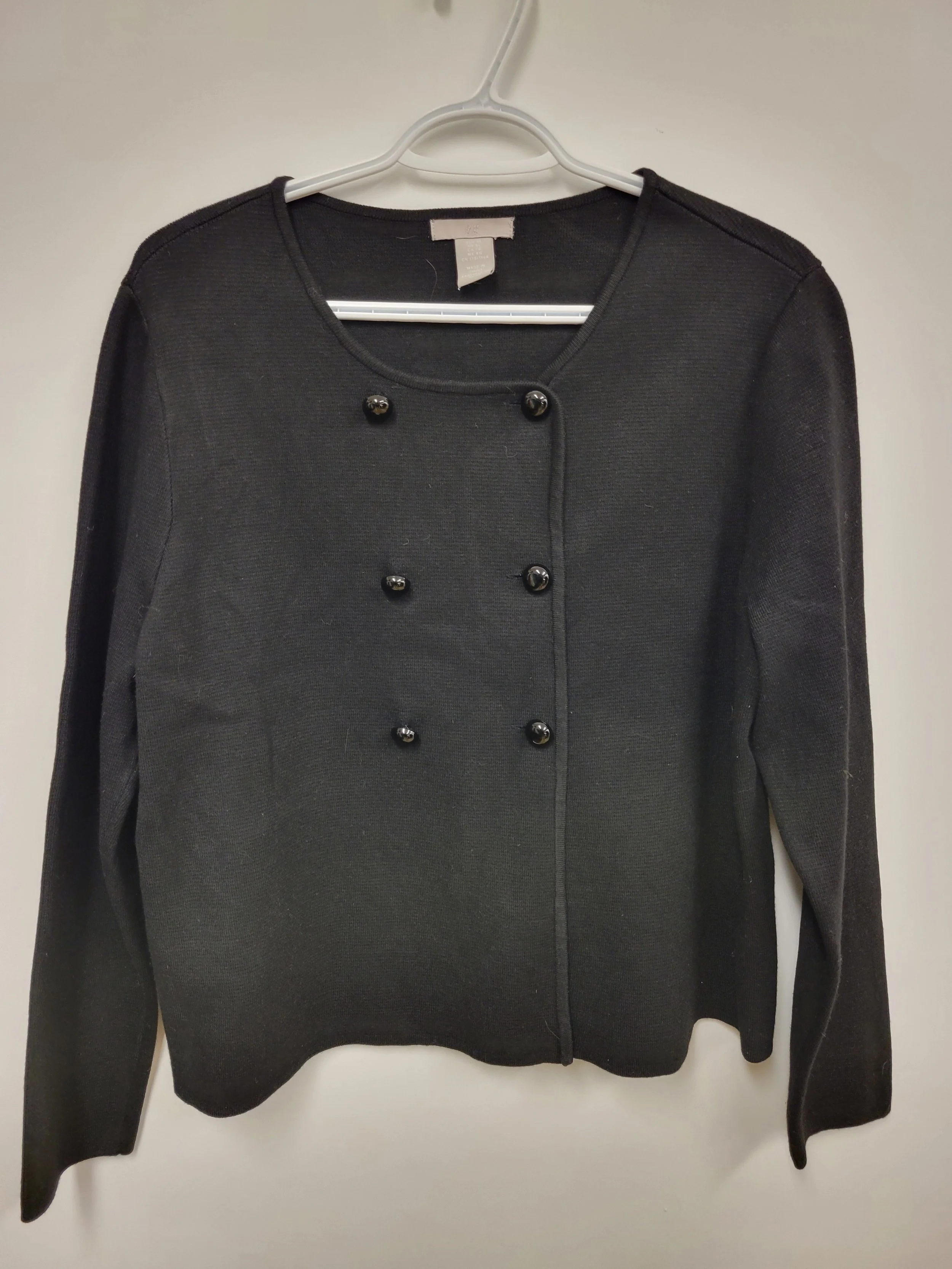 Veste en tricot rigide noir, double boutonnage, H&M, XL