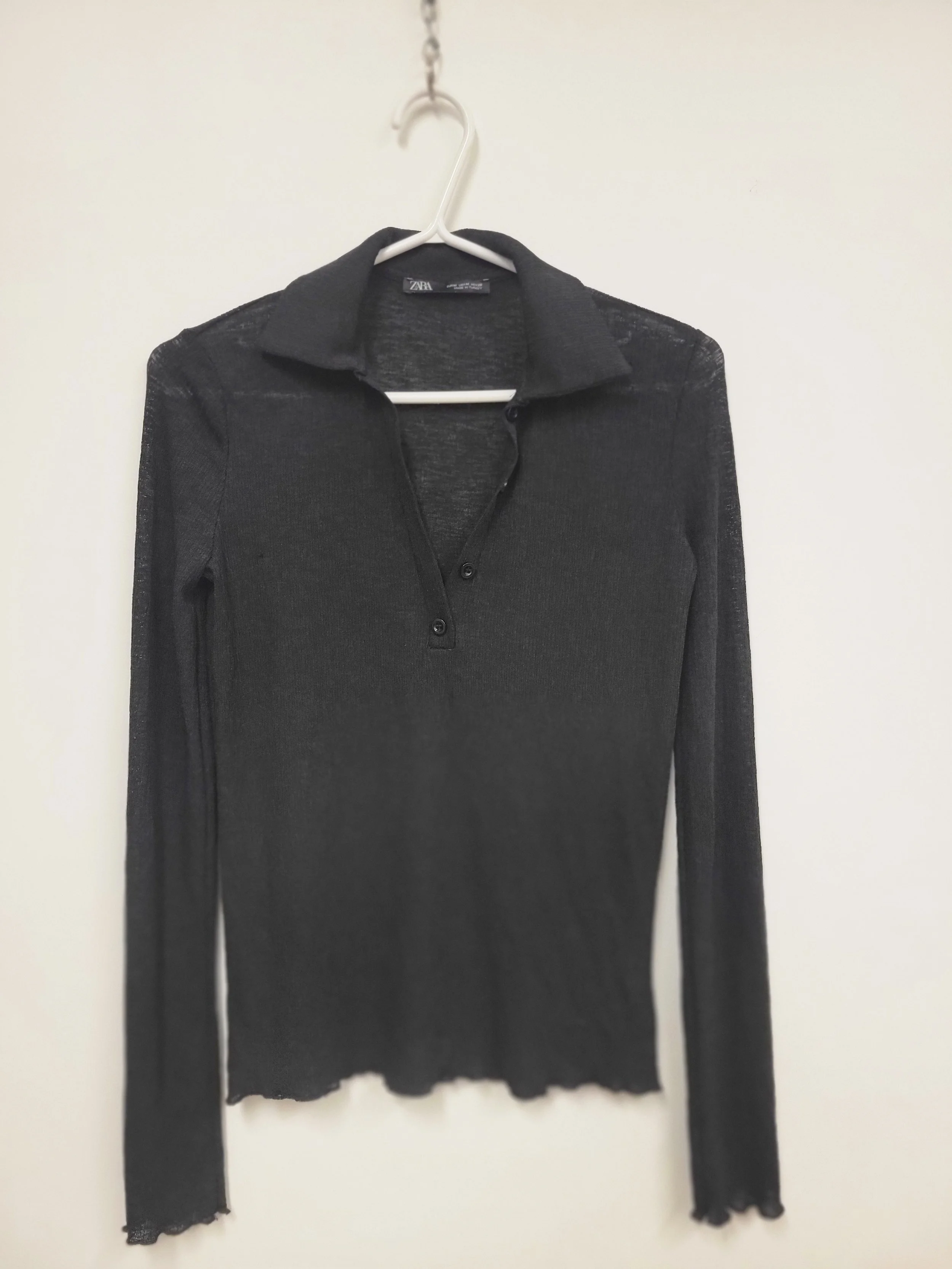 Chandail avec col, noir, tissus transparent, ZARA, M