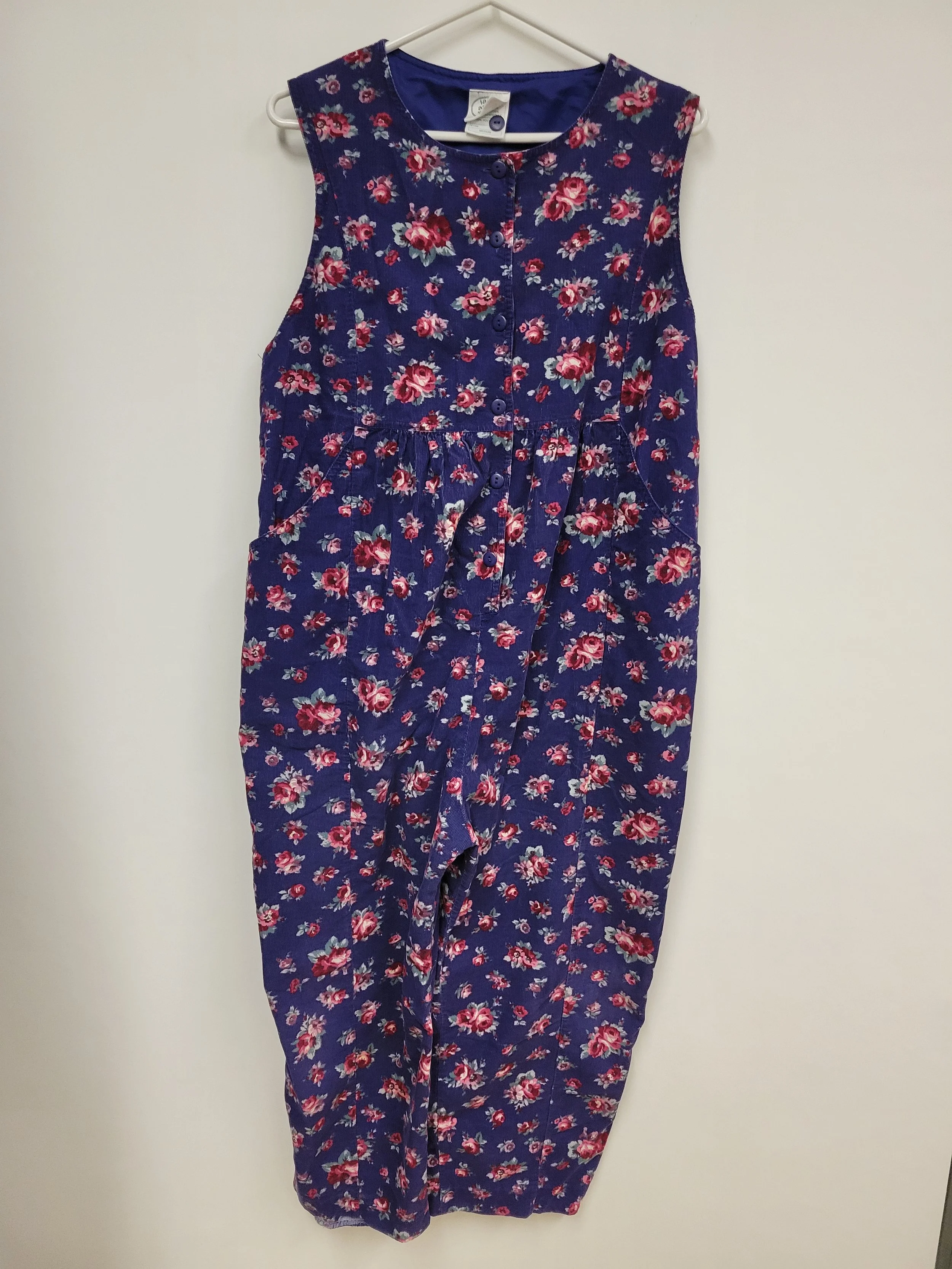 Jumpsuit/salopette en corduroy mauve fleuri, Laura Ashley, M