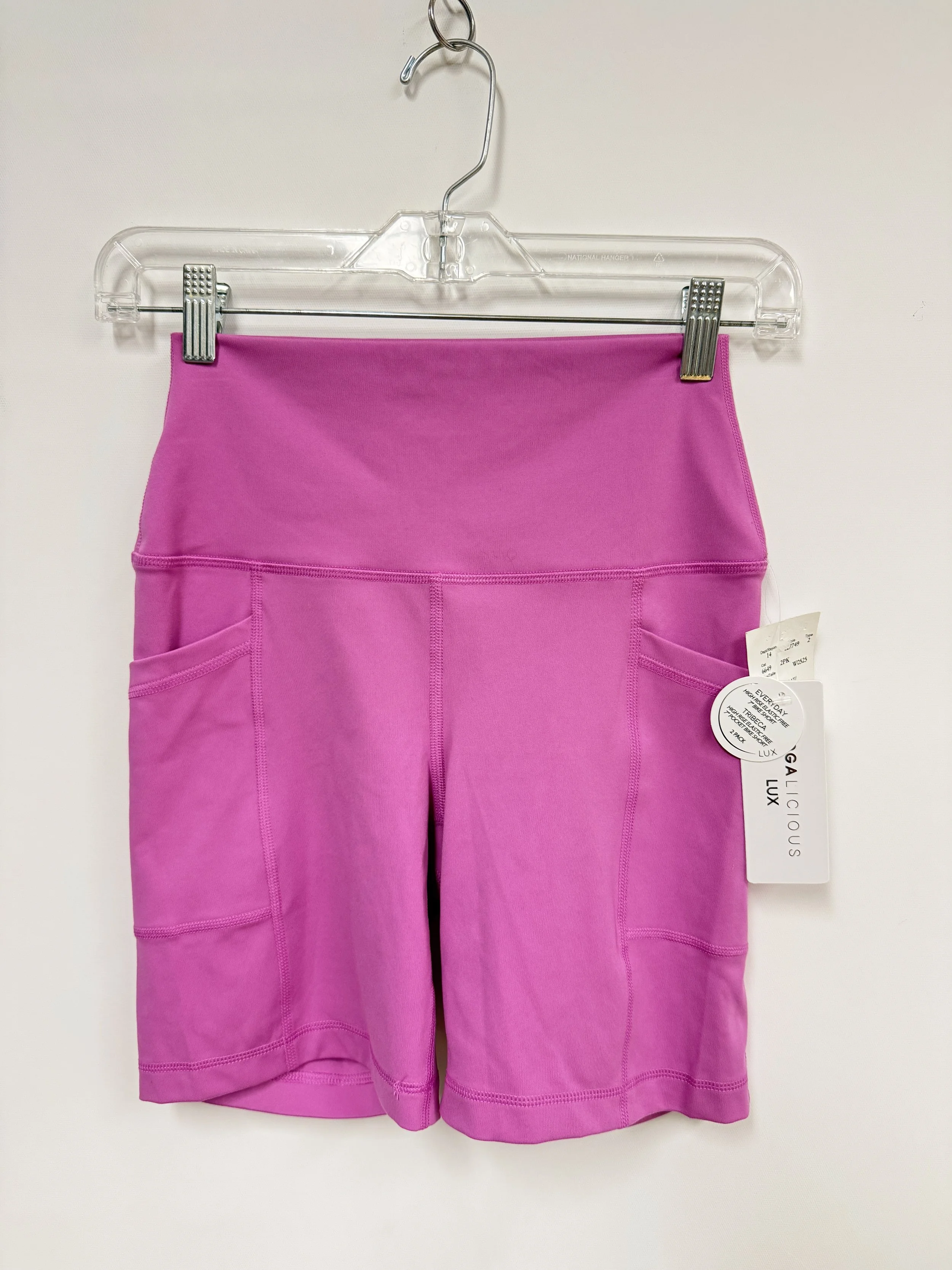 NEUF - Bike short rose 7 po, taille haute, poches sur le côté, Yoga Licious Lux, taille 2 (Small)