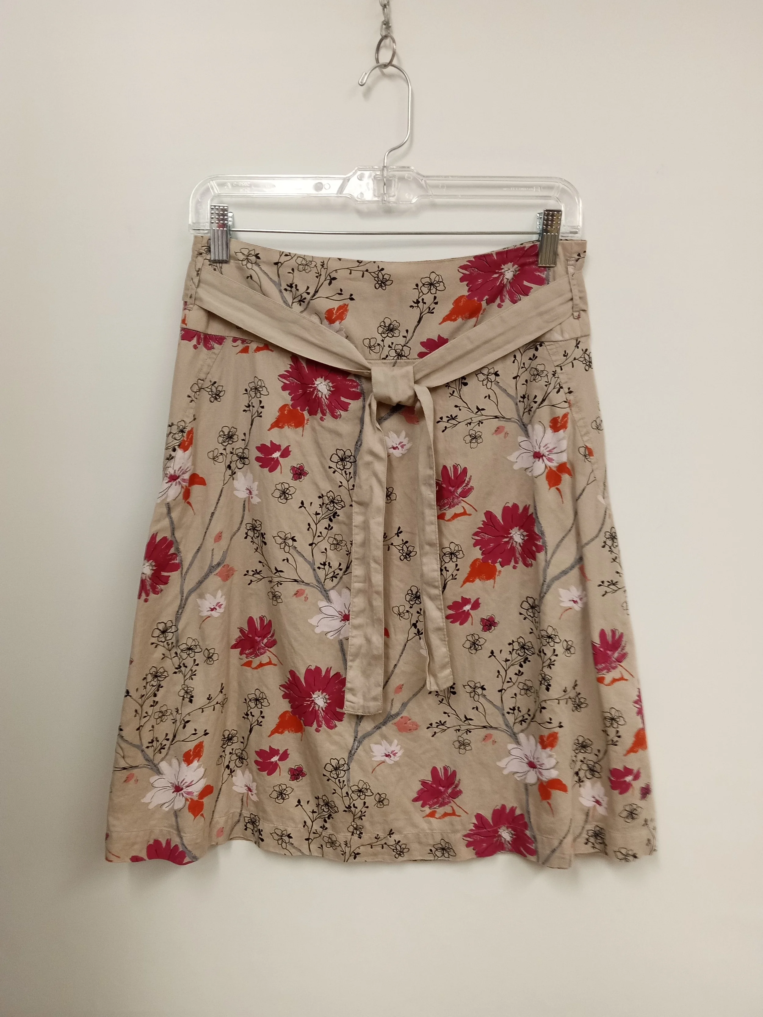 Jupe doublée (100% coton organique), Beige avec motifs fleurs roses, corails et noires, JACKPOT, Taille 32