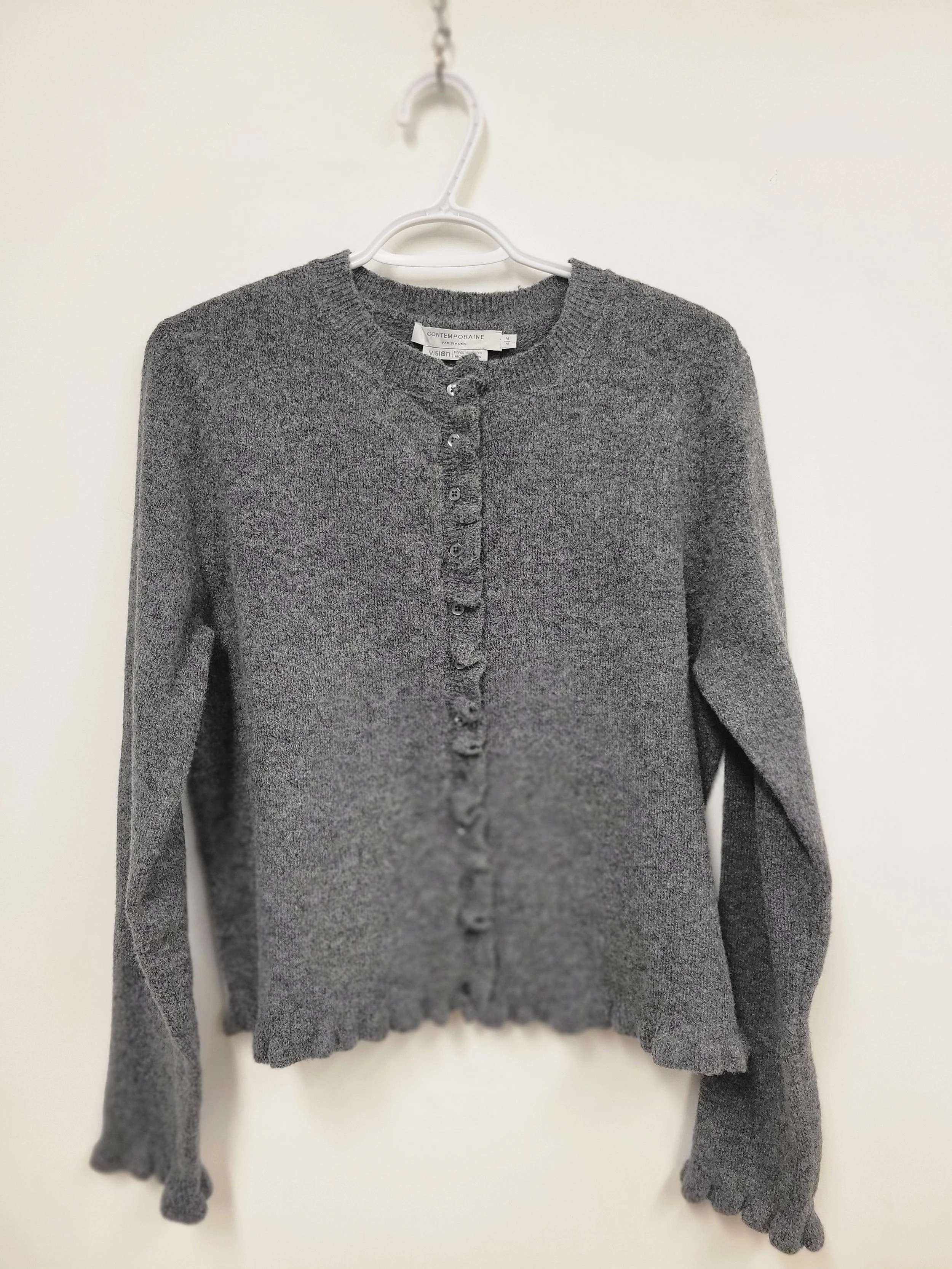 Veste de laine boutonnée, grise, Contemporaine, M