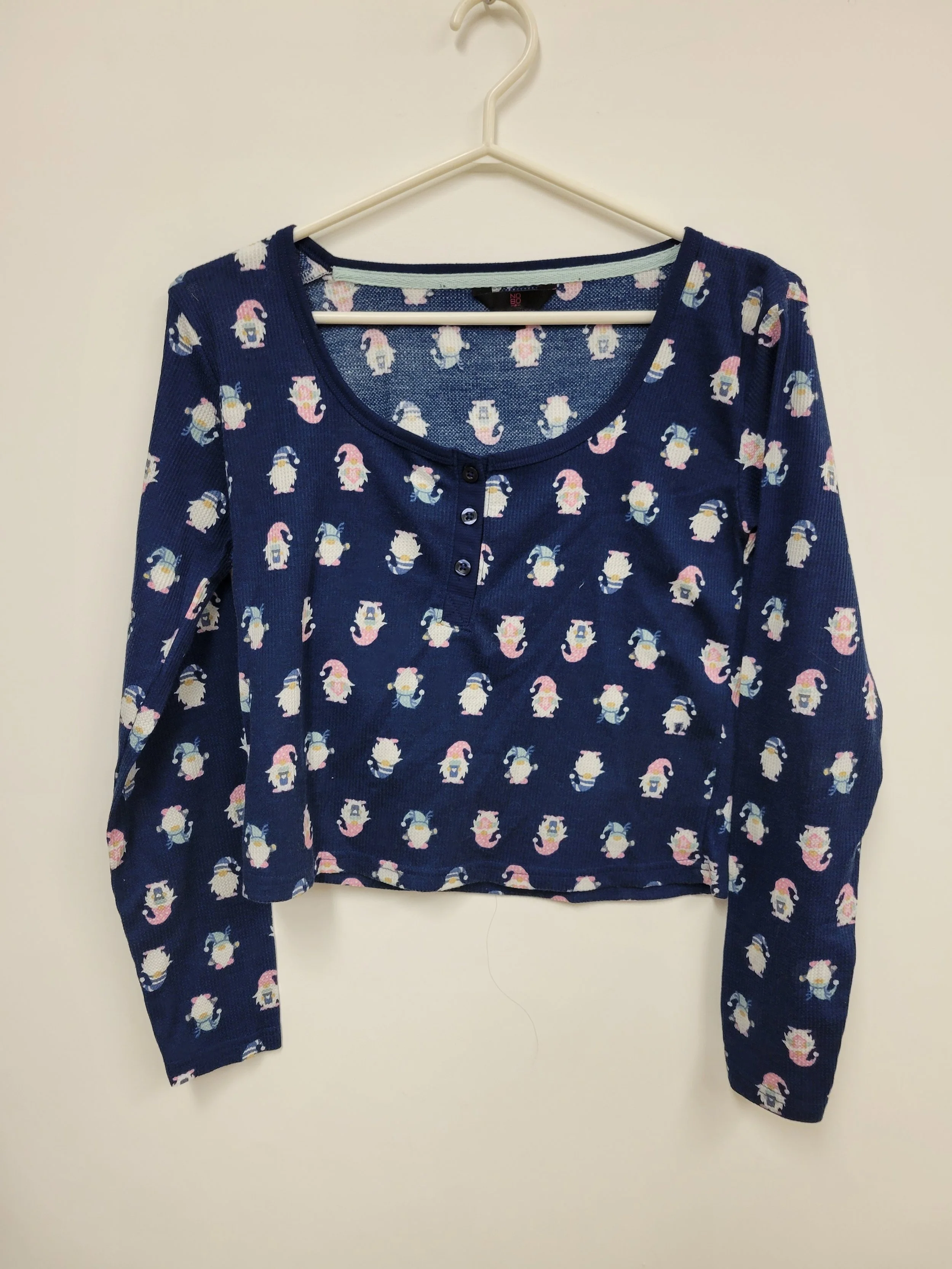 Ensemble de pyjama, bleu, motif de lutins, tissu gauffré, NOBO, S