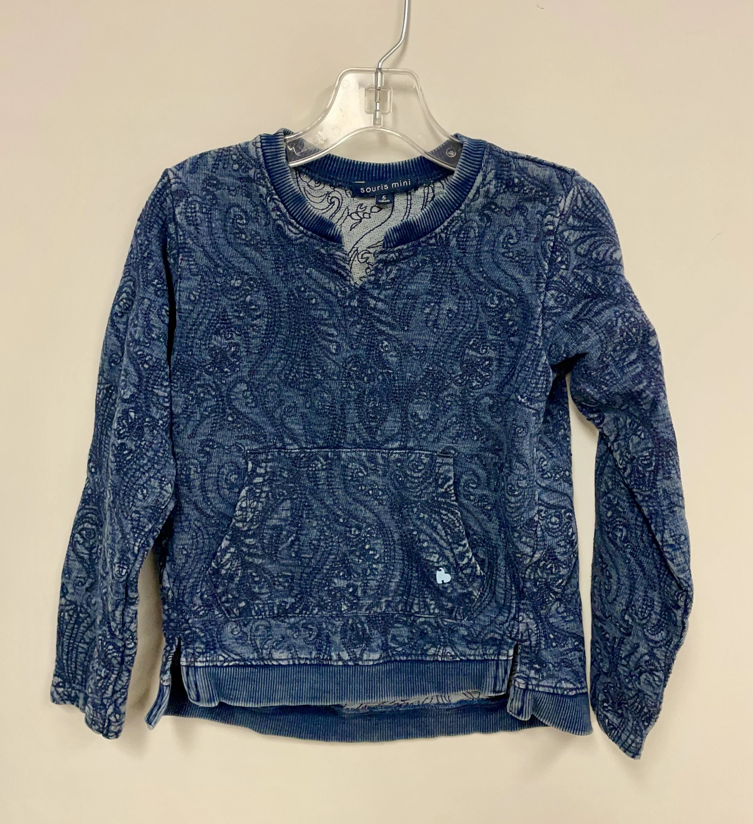 Chandail bleu à col rond, SOURIS MINI, 100% coton, 5 ans