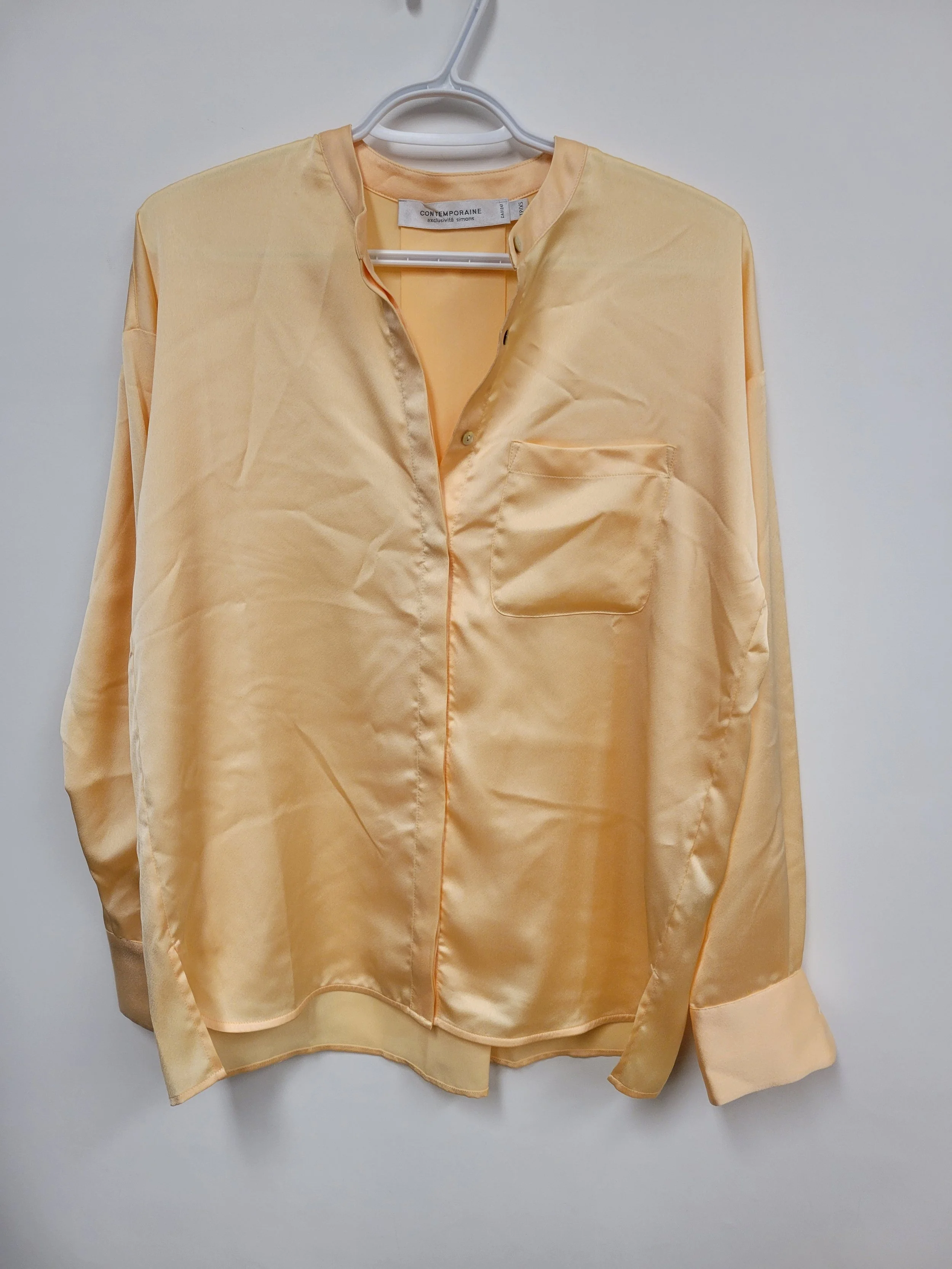 Chemise en satin jaune/pêche, Contemporaine, XS (ample)