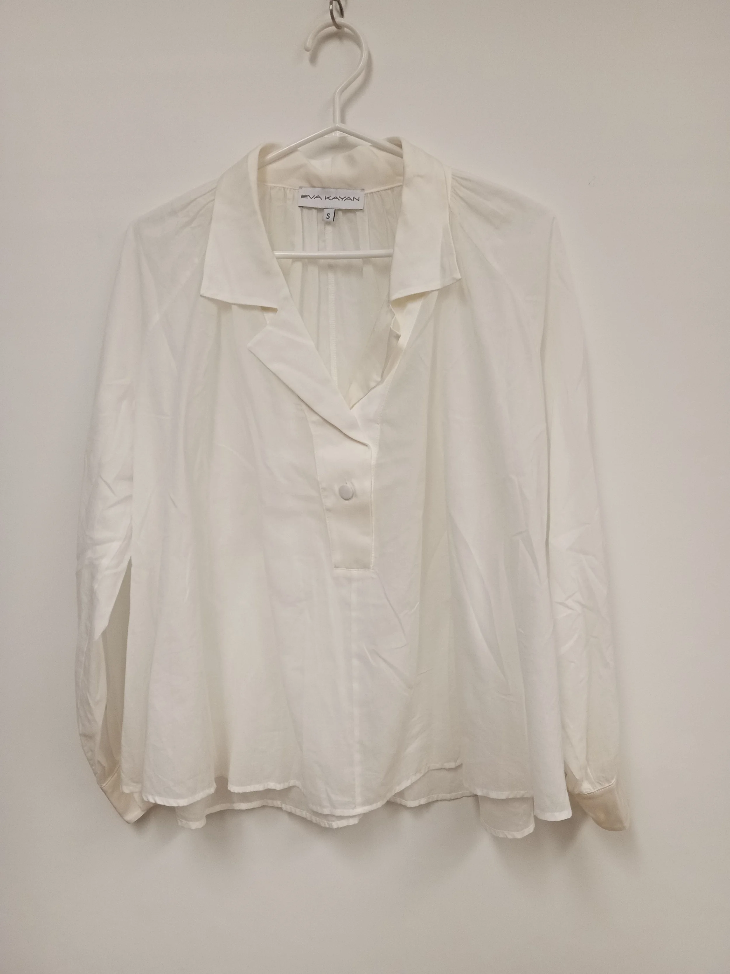Chemisier crème ample, Voile de coton et col en viscose, EVA KAYAN, S