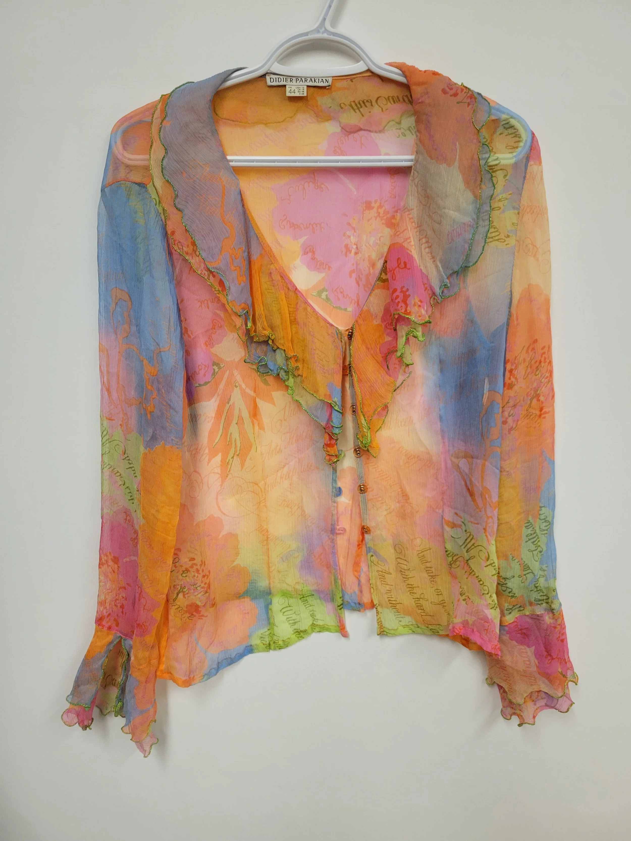 Blouse colorée en transparence, Didier Parakian, taille 12