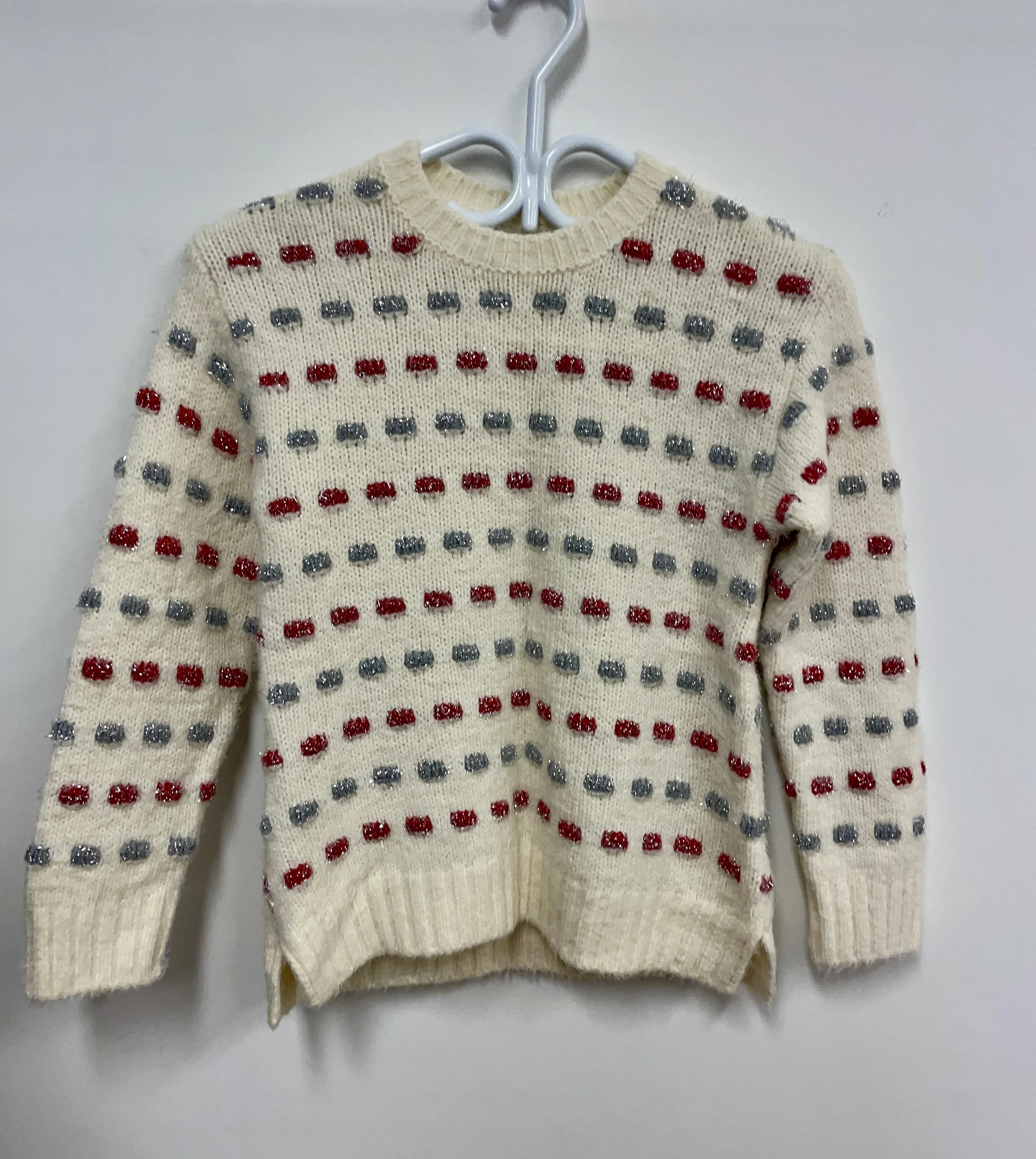 Lainage court blanc et rouge sincillant, HATLEY, taille 8.