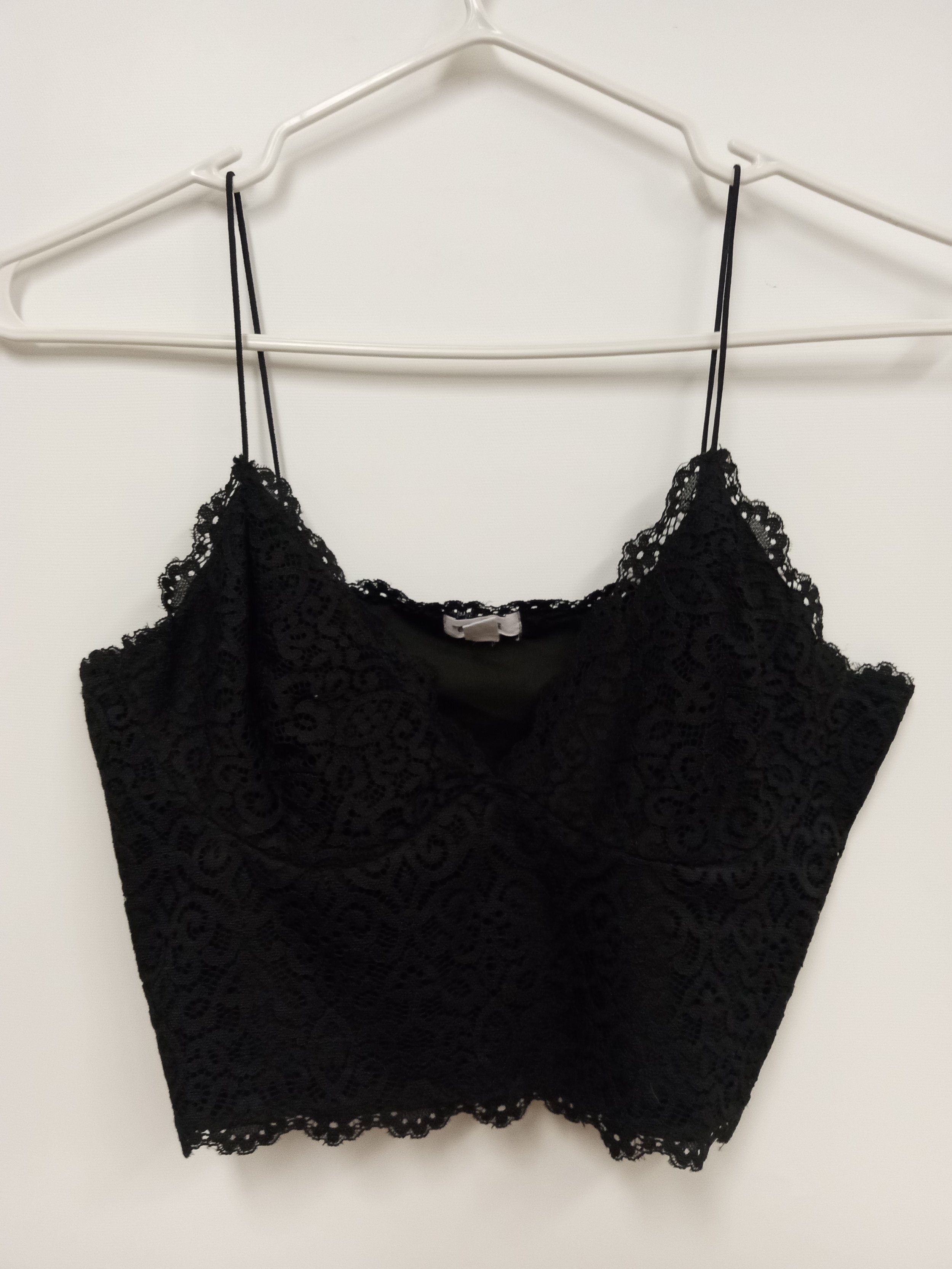 Haut fines bretelles, crop top, dentelle noire, GARAGE, taille P/S