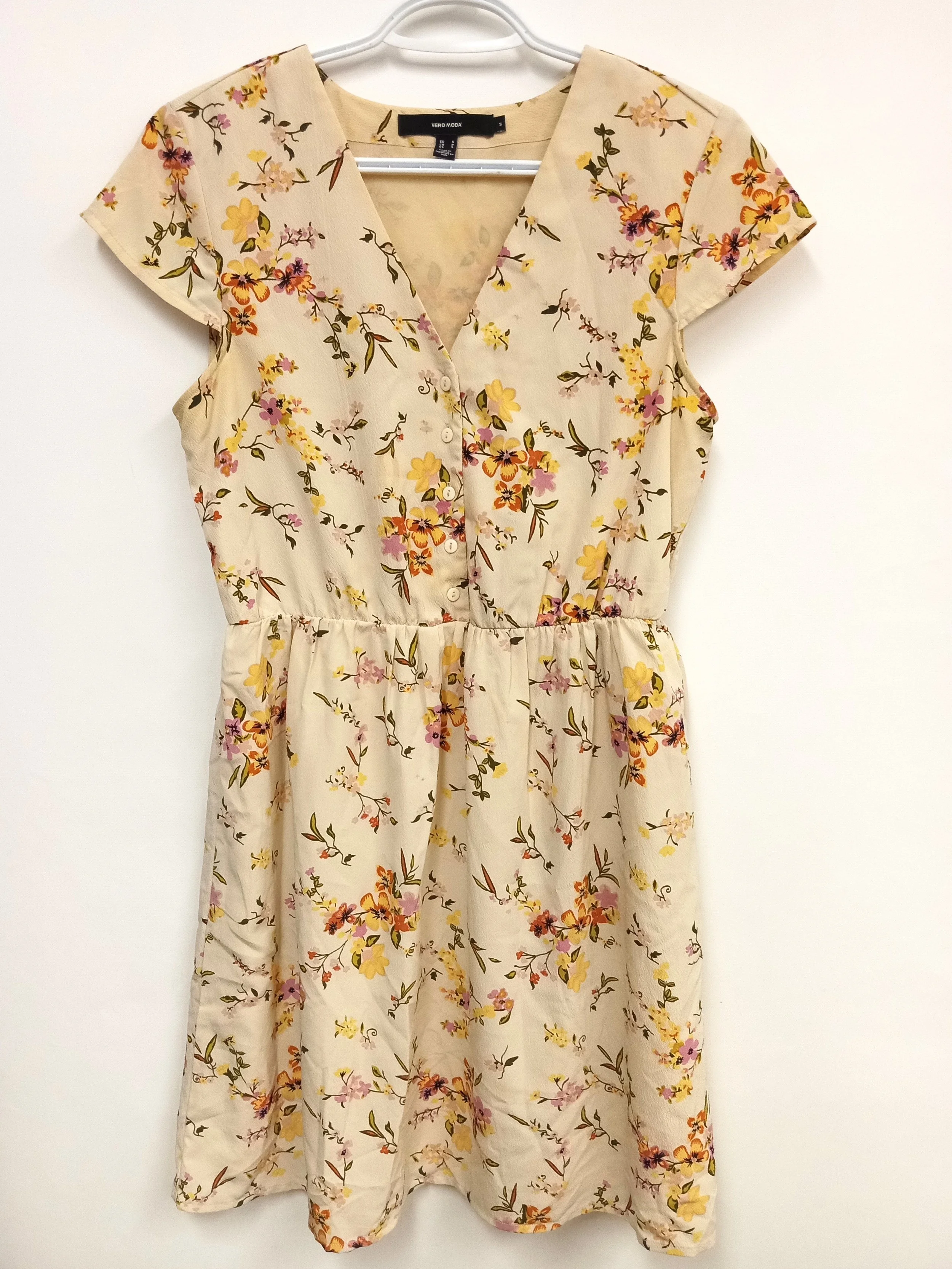 Robe beige avec fleurs multicolores, Vero Moda, S