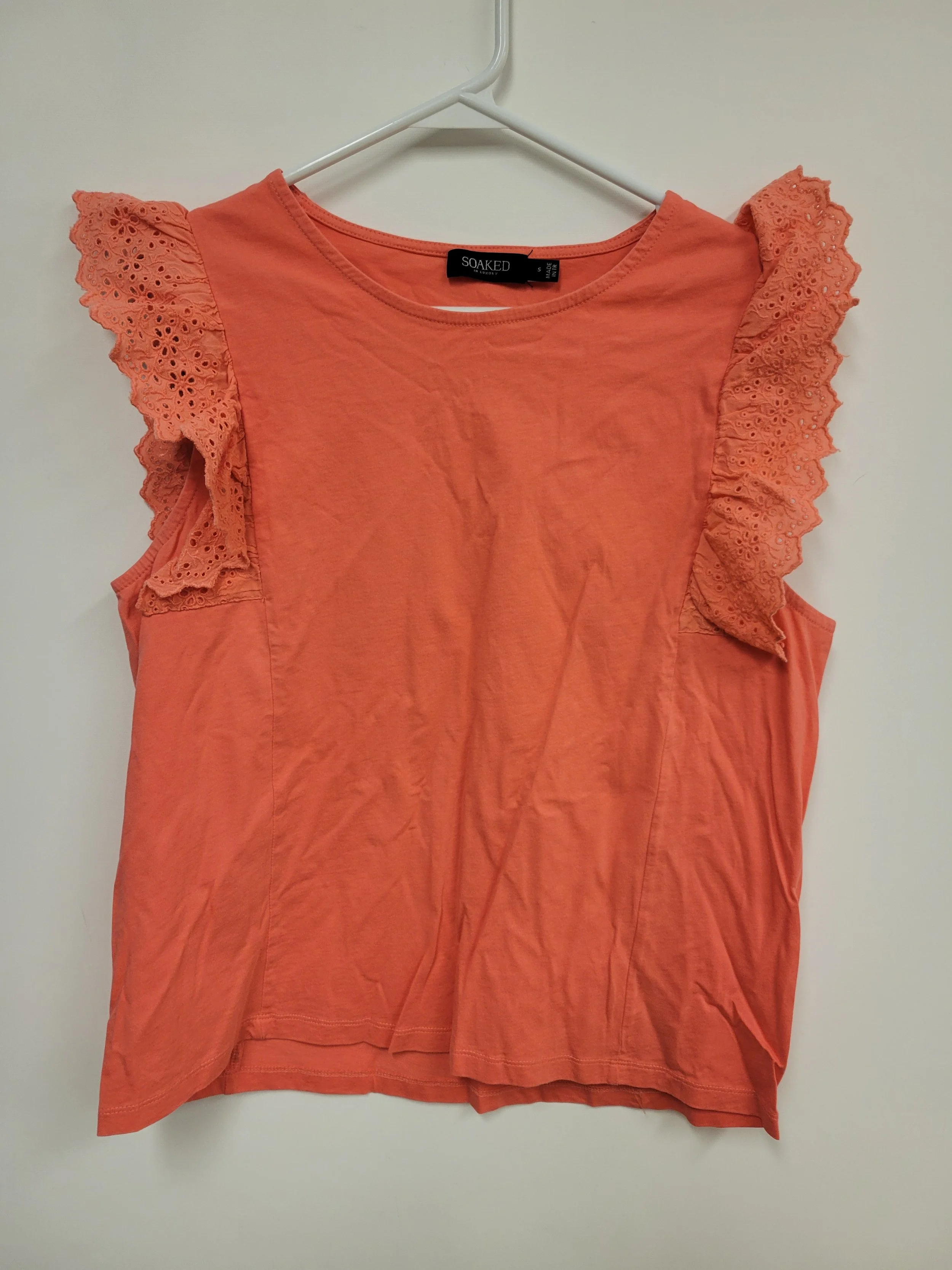 Haut corail avec manches à volants, Soaked, S