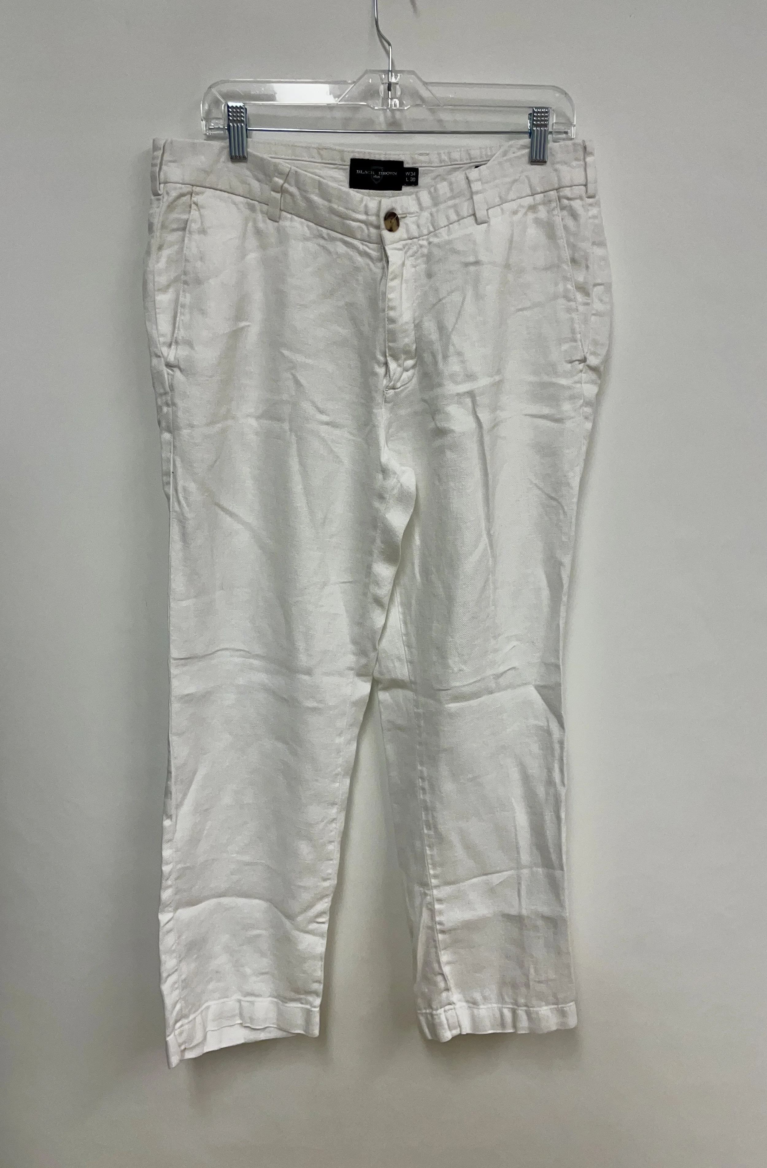 Pantalon blanc, BLACK BROWN 1826, 100% lin, taille 34, longueur 30.