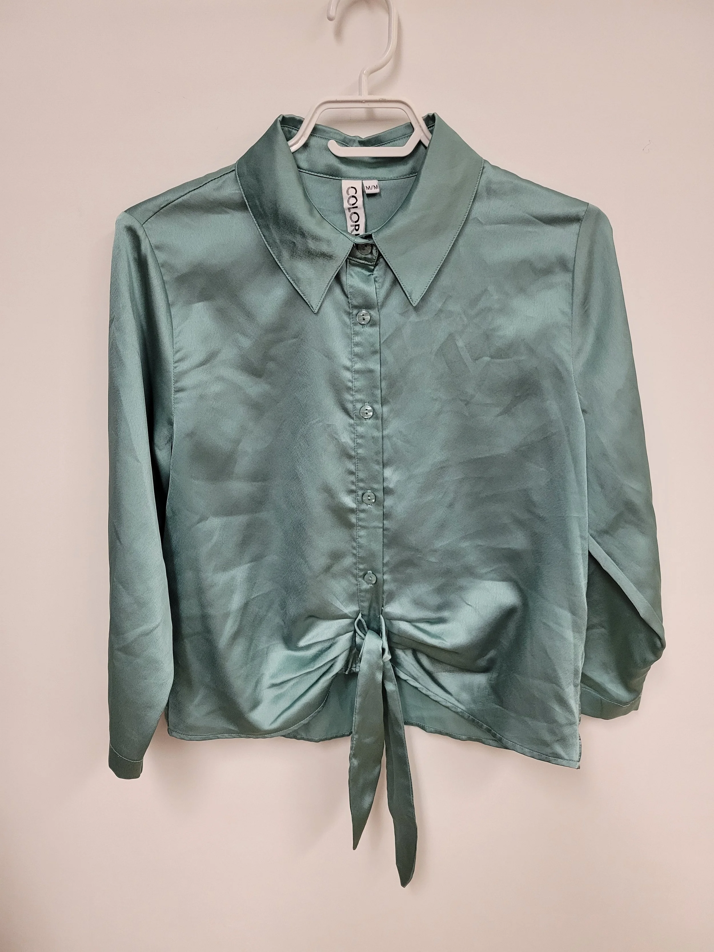 Chemise en satin bleu-vert, Colori, M