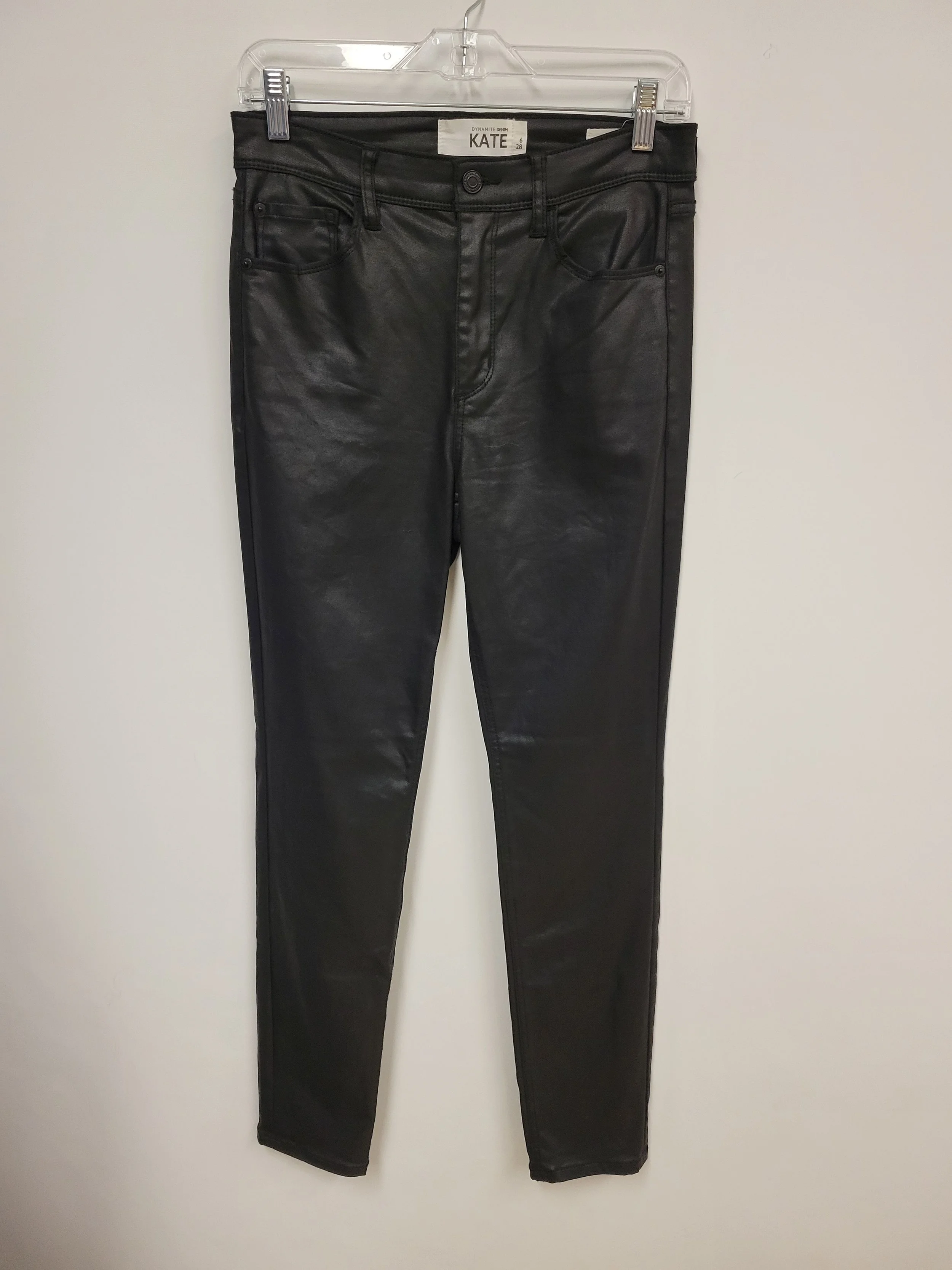 Jeans en simili cuir noir, extensible, skinny, Dynamite (modèle Kate), taille 6 (28)