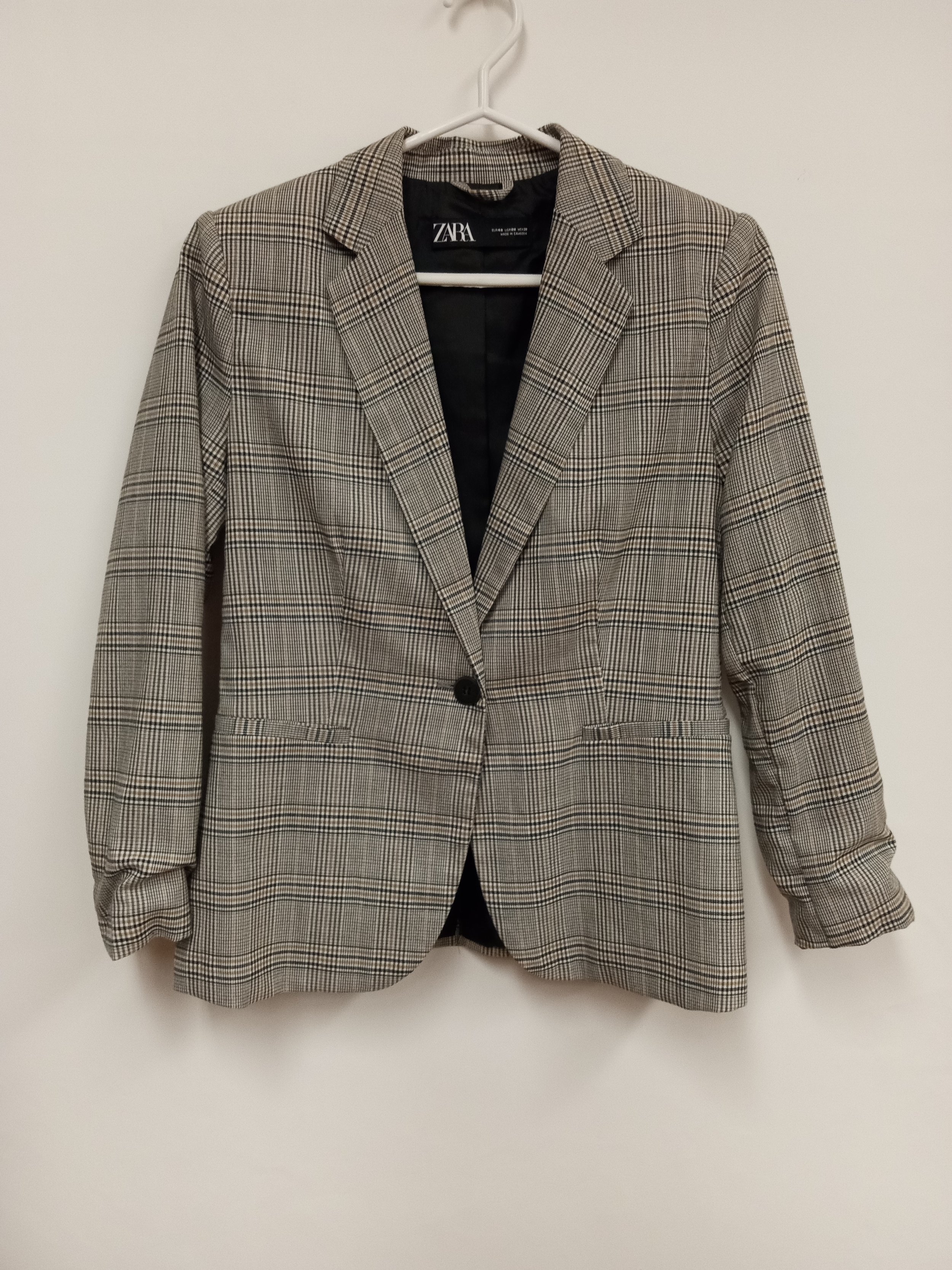Veston carreauté ivoire, noir, brun, Zara, Taille 8