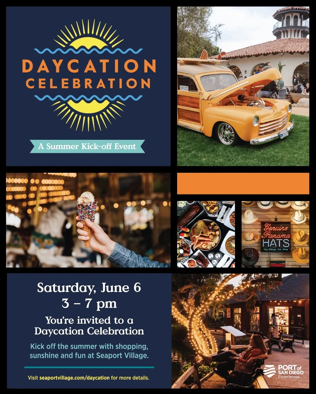No PTO required. ☀️🌊

Your waterfront Daycation is waiting.

Live music, complimentary carousel rides, food samples, family activities, shopping, and plenty of bay views&mdash;all happening this Saturday from 3&ndash;7pm at Seaport Village.

Come sp