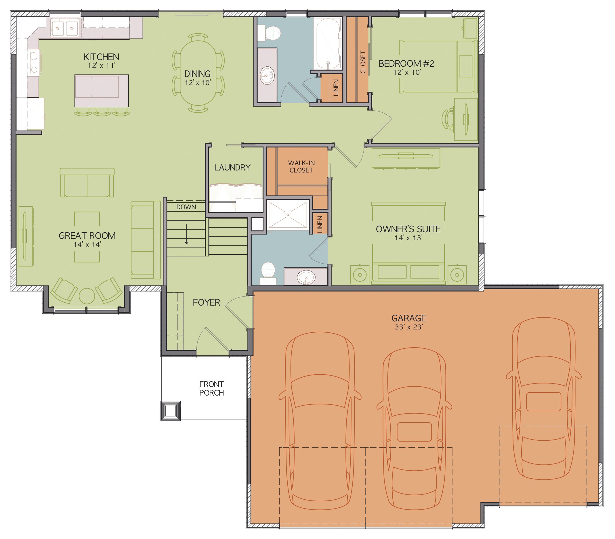 Pecan G1 main level floor plan
