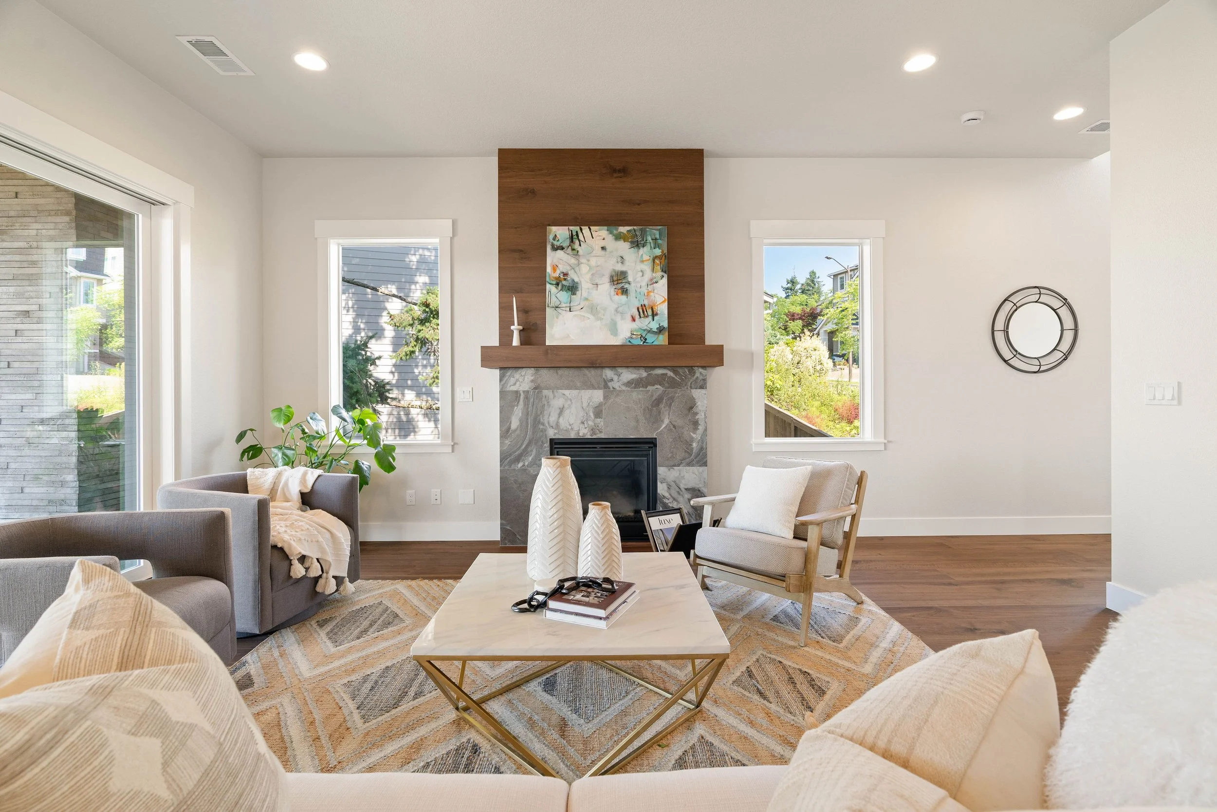 New construction luxury home great room in West Linn, Oregon by The Portlock Company