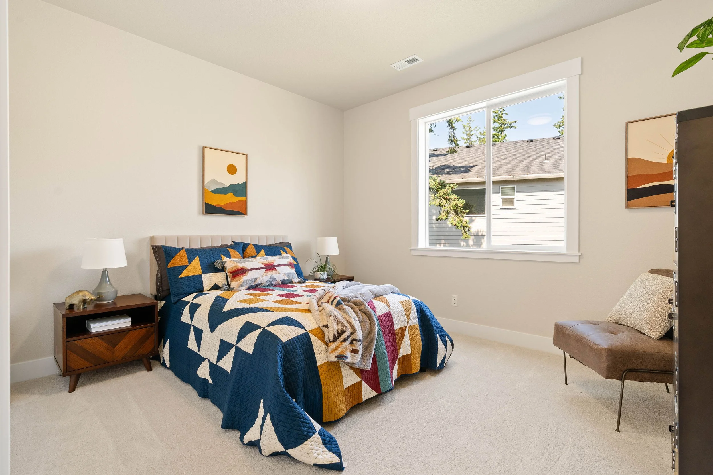 New construction luxury home bedroom in West Linn, Oregon by The Portlock Company