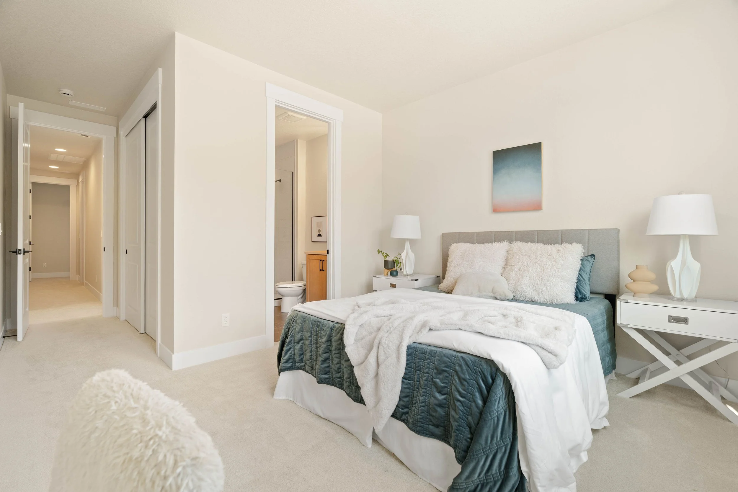 New construction luxury home bedroom in West Linn, Oregon by The Portlock Company