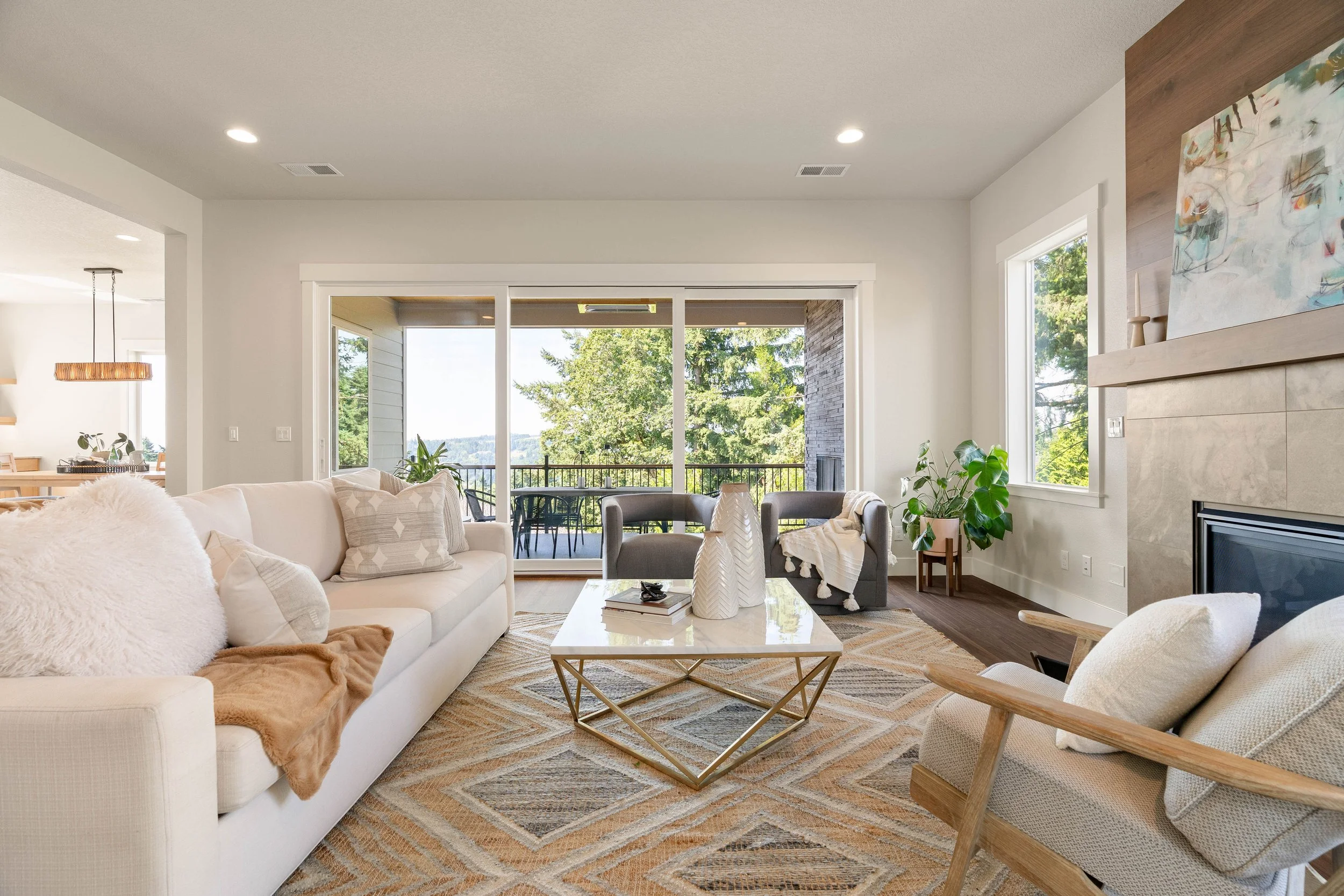 New construction luxury home great room in West Linn, Oregon by The Portlock Company