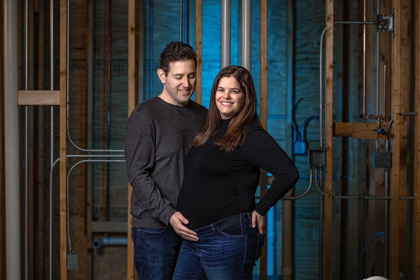 Under construction 🩵🚧🩷 These two had a vision for their maternity photos and we made it come true! New build on the inside and outside!!