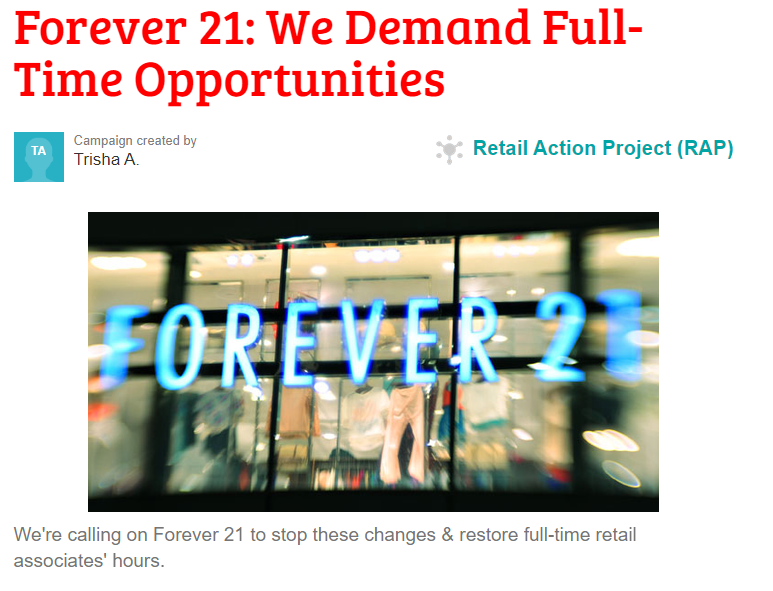 Forever 21 Workers Fight for Just Hours after Demotions and Benefit Cuts