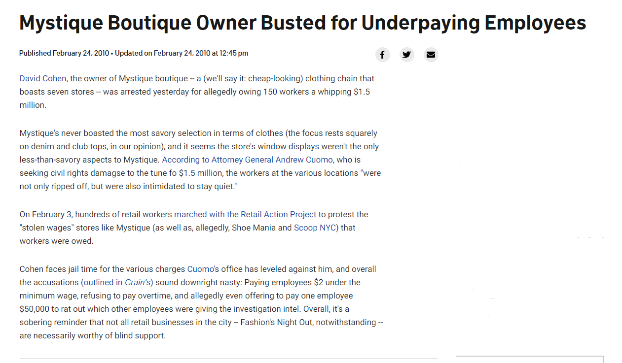 Mystique Owner Arrested for Wage Theft