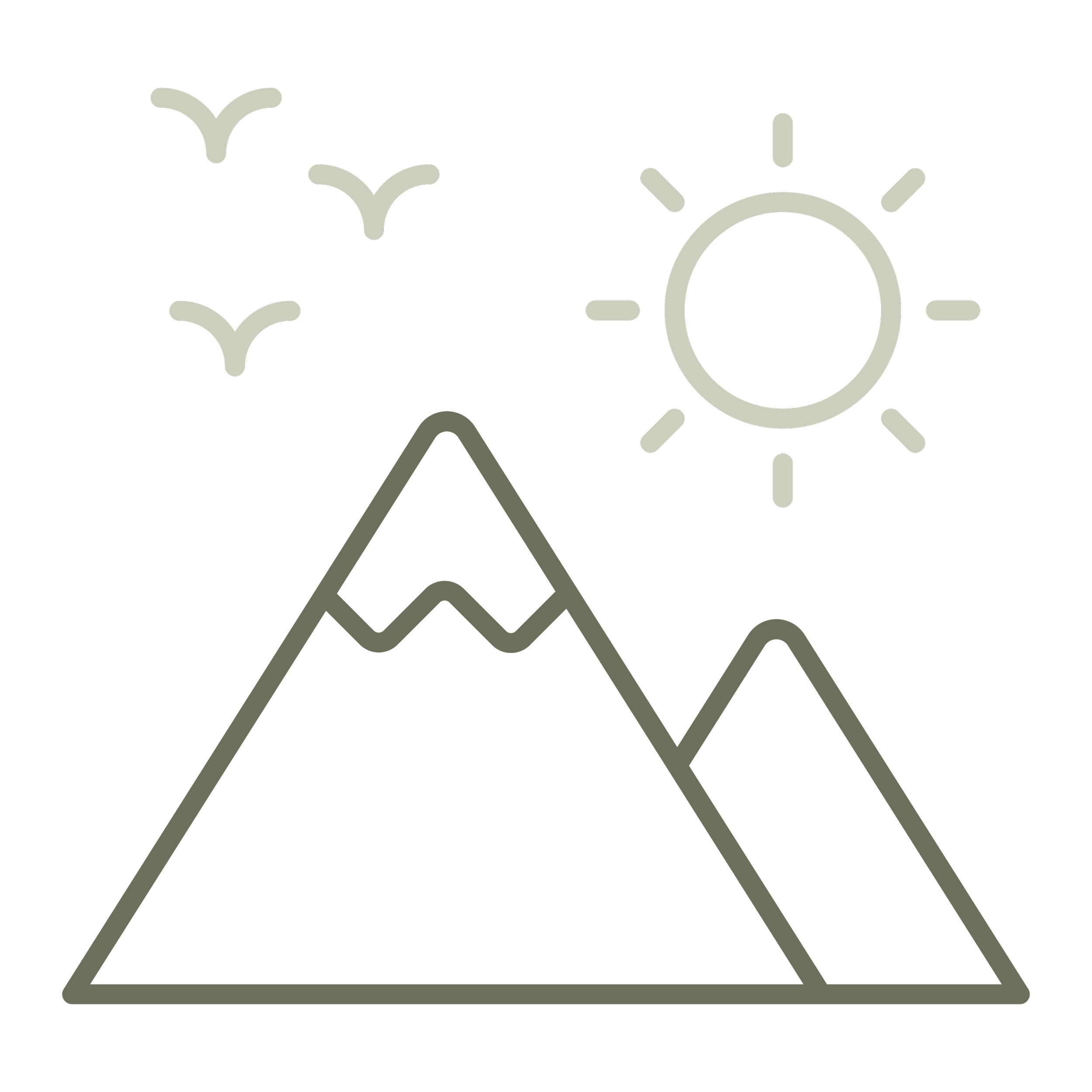 Mountains, sun and birds