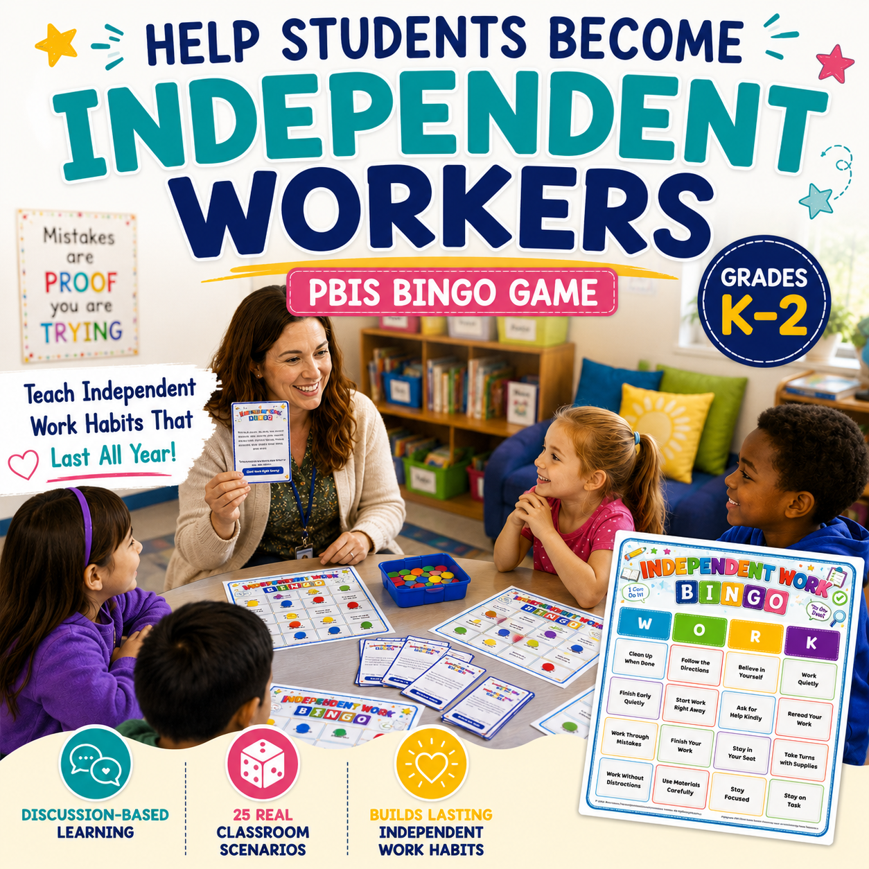 PBIS Independent Work Bingo Game | How to Be an Independent Worker, K-2