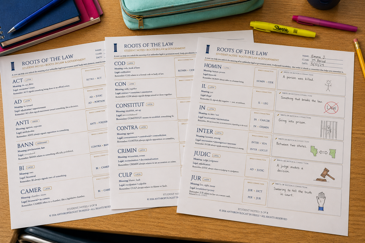 Greek and Latin Roots Bingo | Law & Government Vocabulary | CCSS L.9-10.4.B Anthropologist In Heels