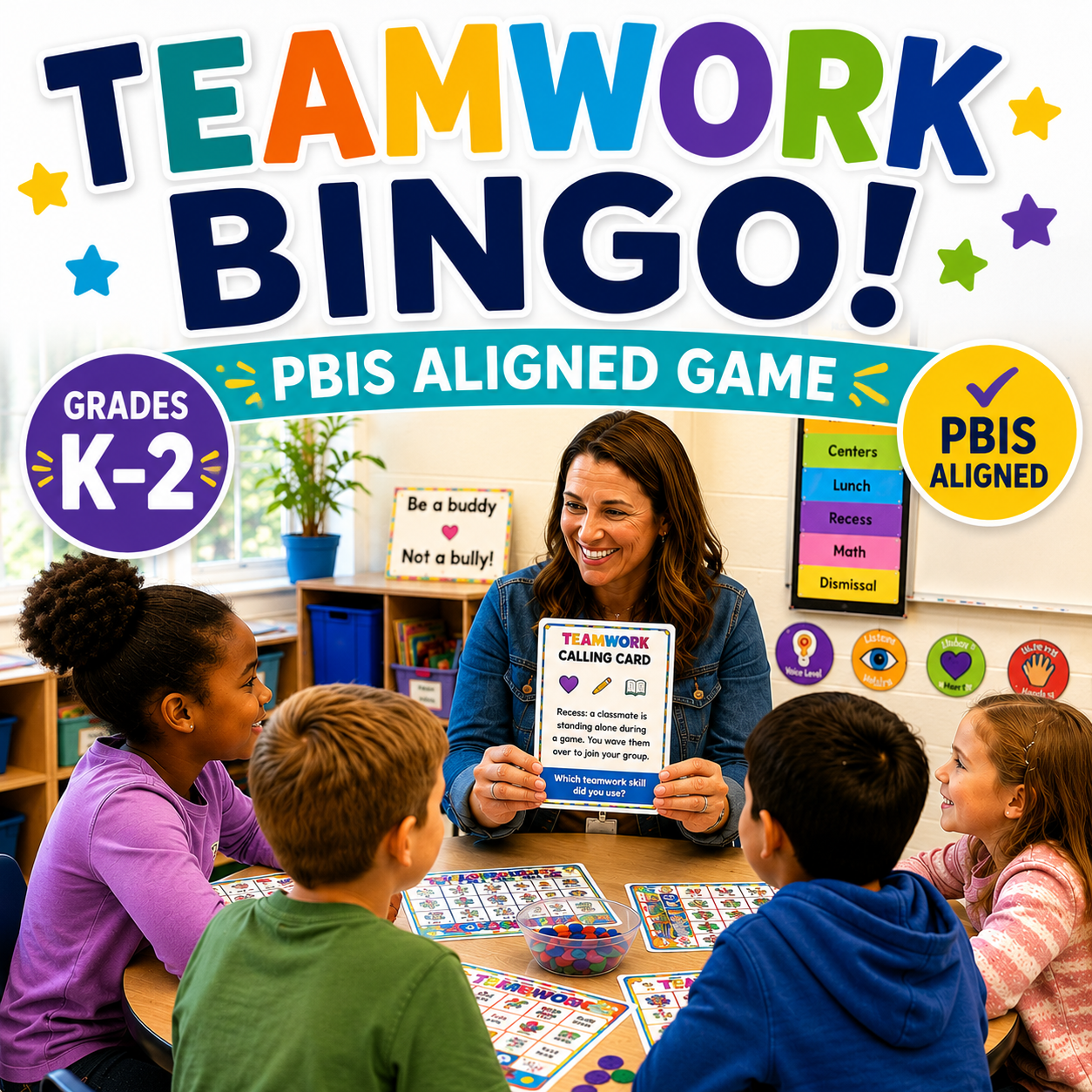 Teamwork Activity Bingo Game | PBIS Behavior Expectations, Grades K-2