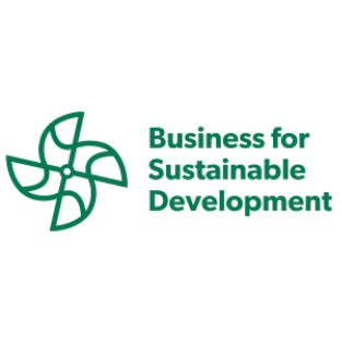 Logo for Business for Sustainable Development with a stylized green leaf design