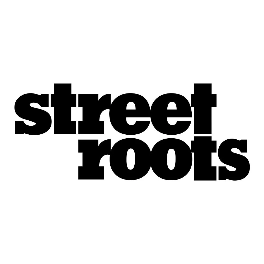 Bold black text on a white background reading "street roots".