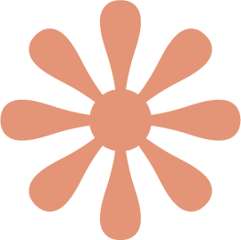 Simplified graphic of a flower with a central circle and multiple petal-like shapes radiating outward.
