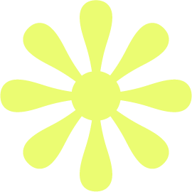 A lime green flower-like shape with a circular center and elongated petals on a black background.